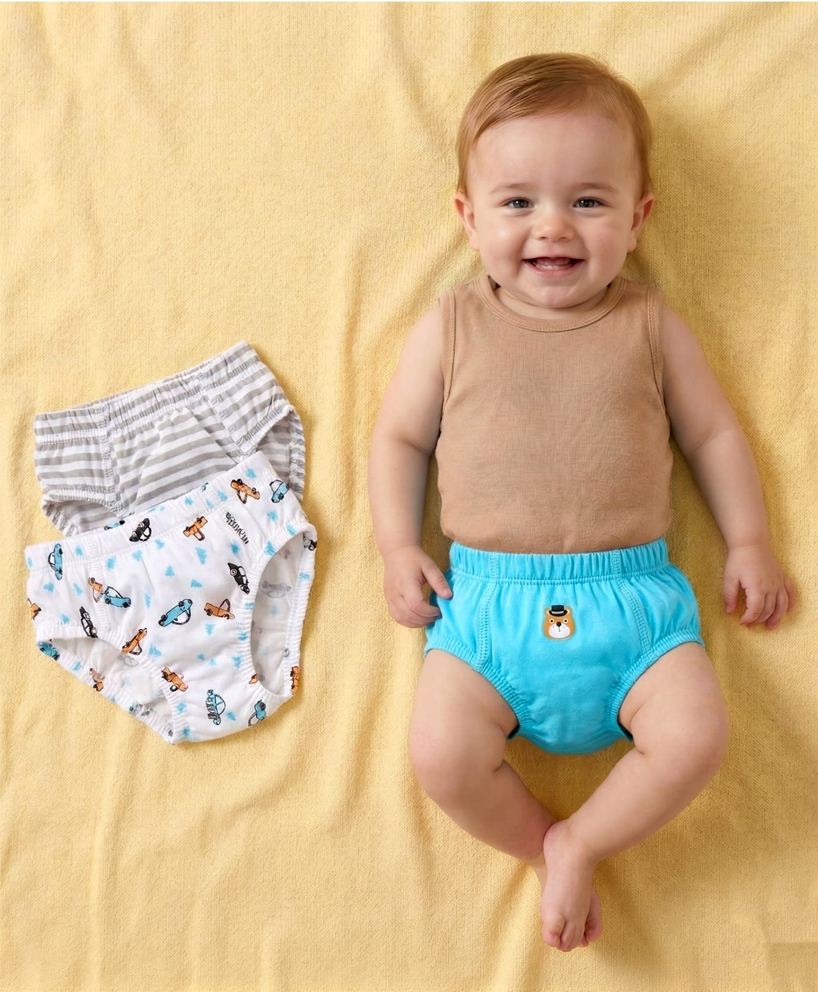 Babyoye Antibacterial Cotton Briefs Pack of 3 - White Melange Blue-image-1