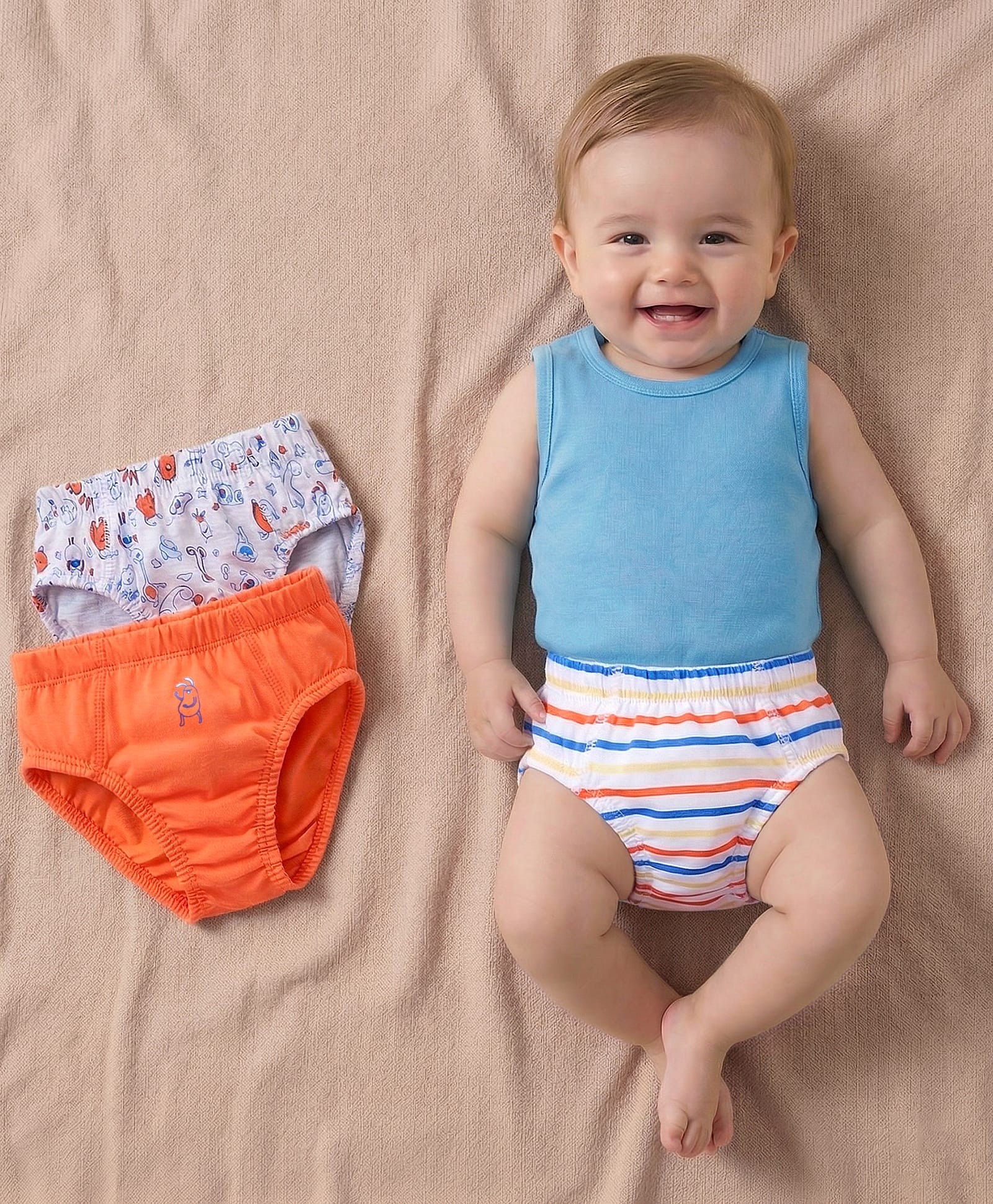 Babyoye Cotton Brief Pack of 3 - White Grey Orange-image-0