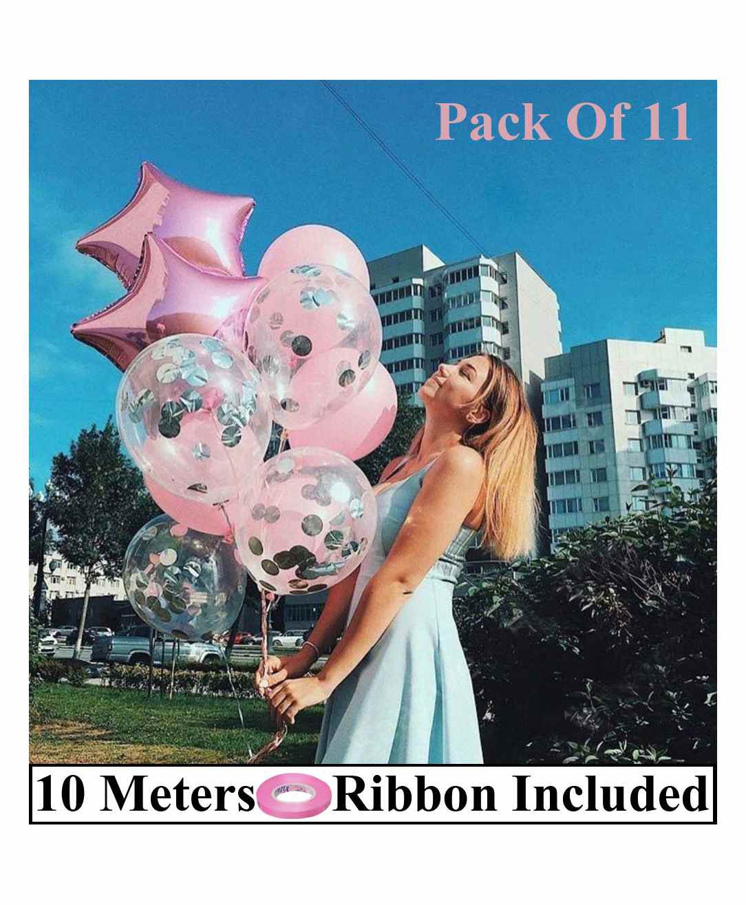 Amfin Star & Confetti Balloons with String Pink - Pack of 11-picture-13
