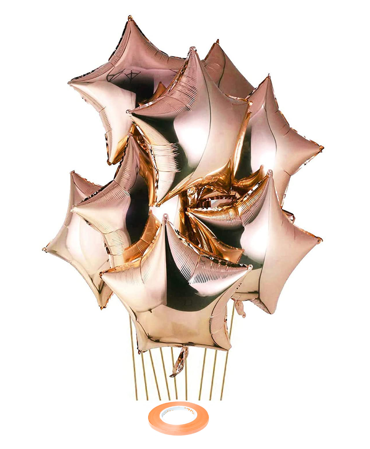 Amfin Star Shaped Foil Balloons with Ribbon Rose Gold - Pack of 11-picture-23