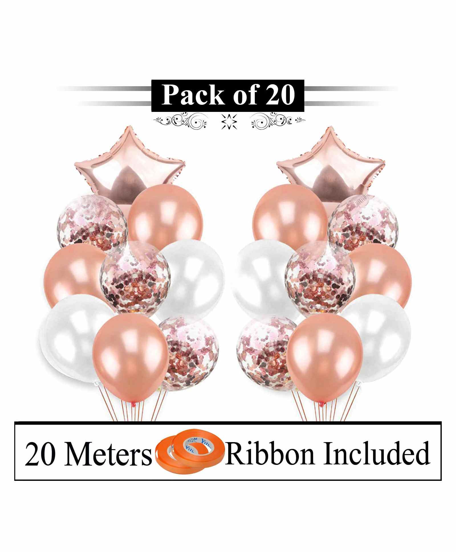 Amfin Foil And Confetti Balloons With Ribbon Rose Red - Pack Of 20-picture-20