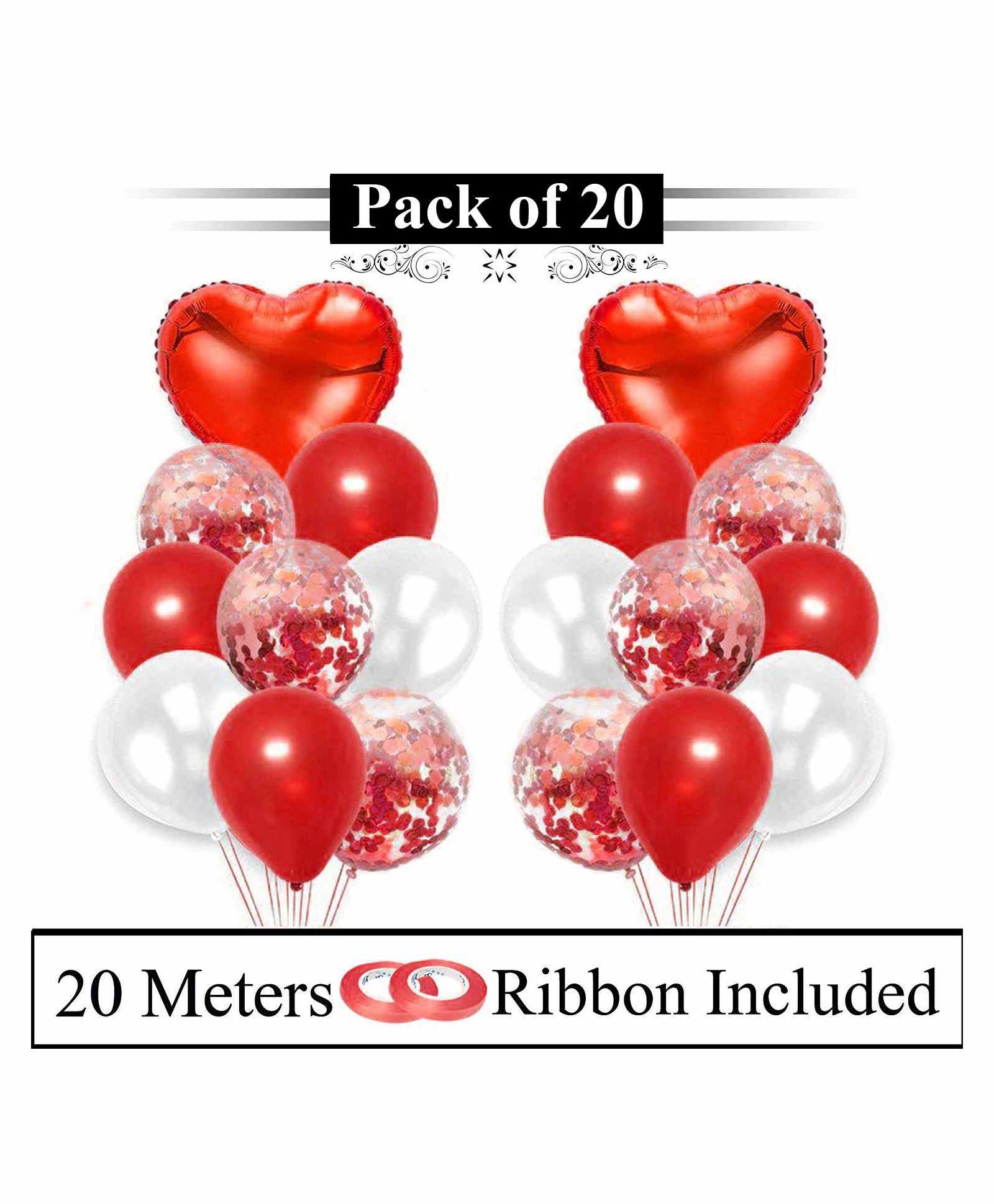 Amfin Foil And Confetti Balloons With Ribbon Red - Pack Of 20-picture-19