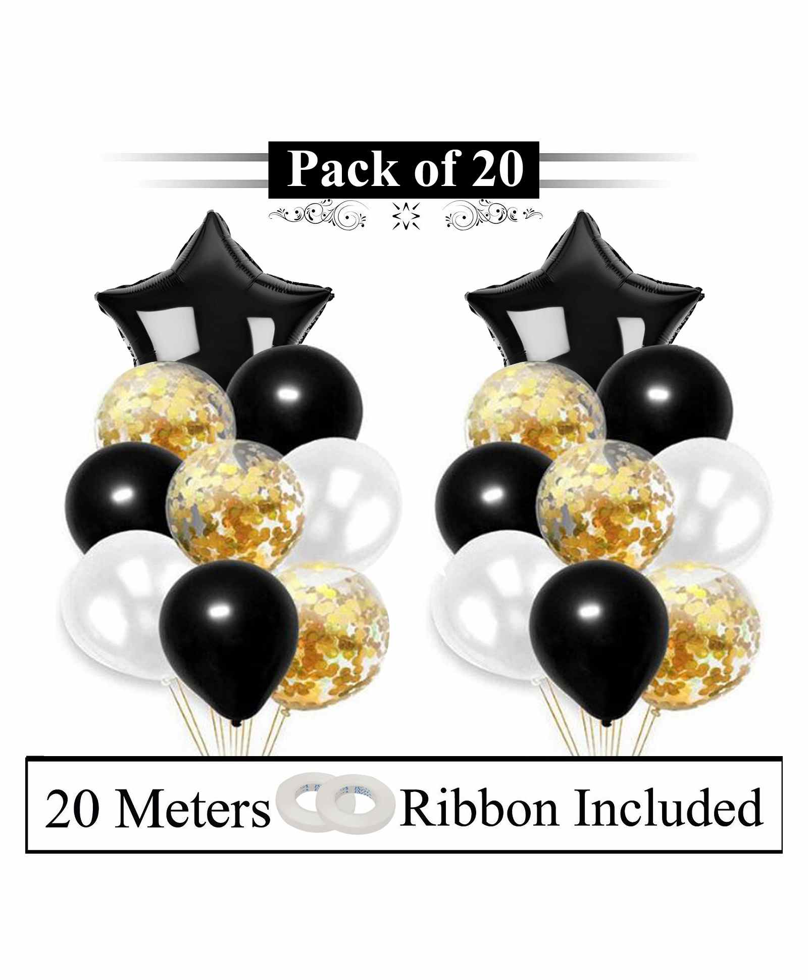 Amfin Foil And Confetti Balloons With Ribbon Black - Pack Of 20-picture-17