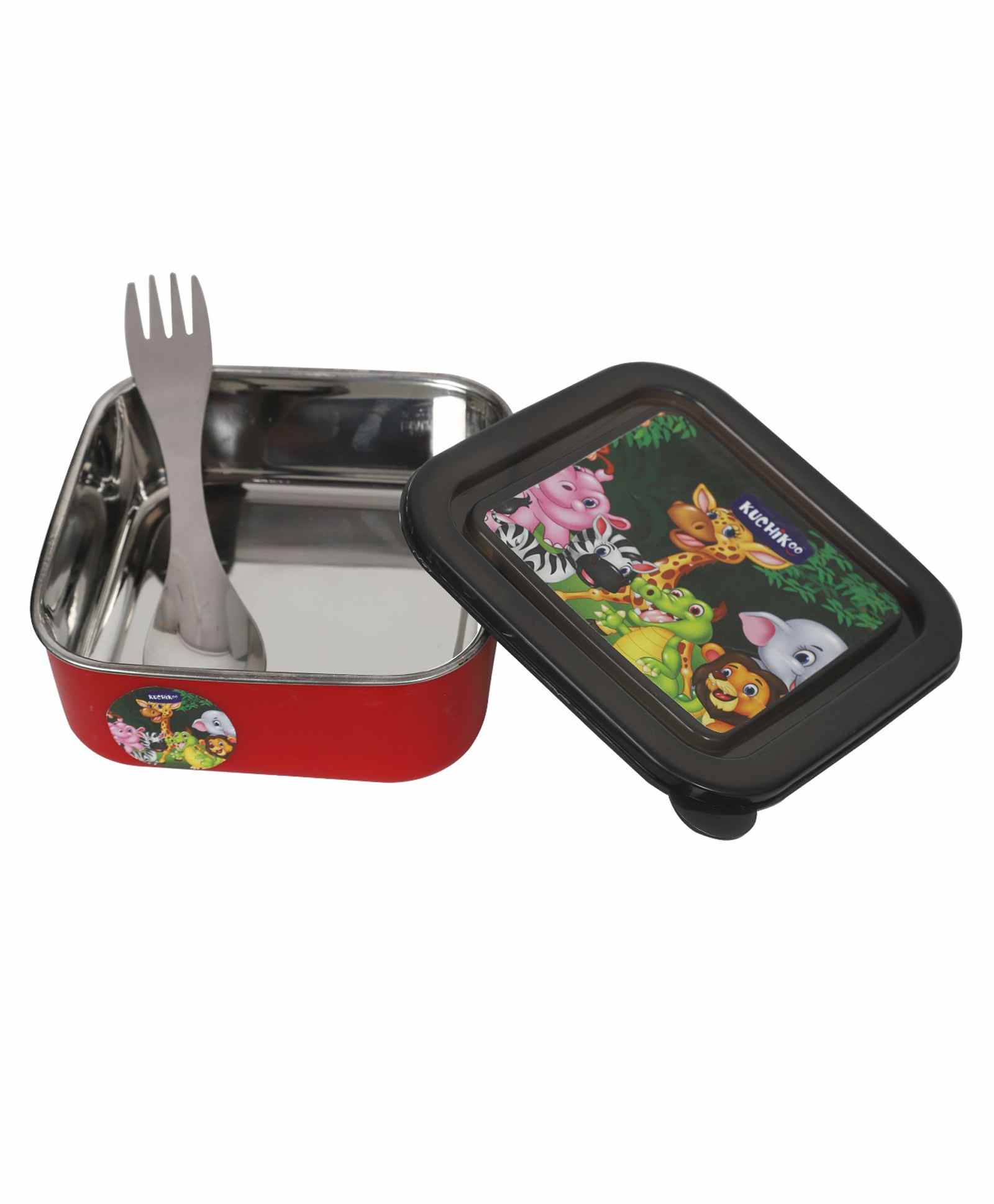 kuchicoo KuchiKoo Stainless Steel Feeding Bowl with Lid and Spoon cum Fork  - Red-picture-18