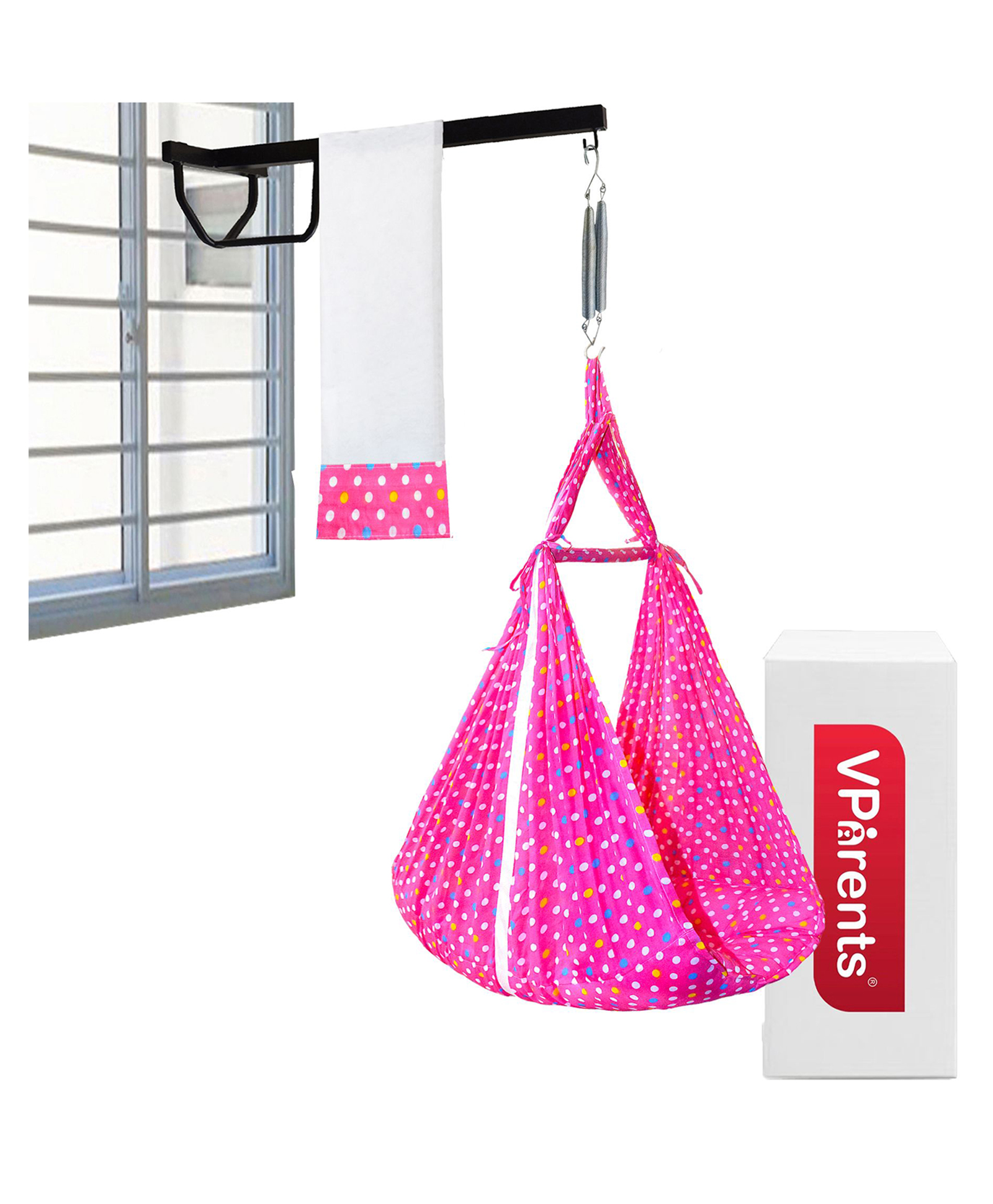 VParents Tot Baby Swing Cradle With Mosquito Net Spring And Metal Window Cradle Hanger - Pink-image-12