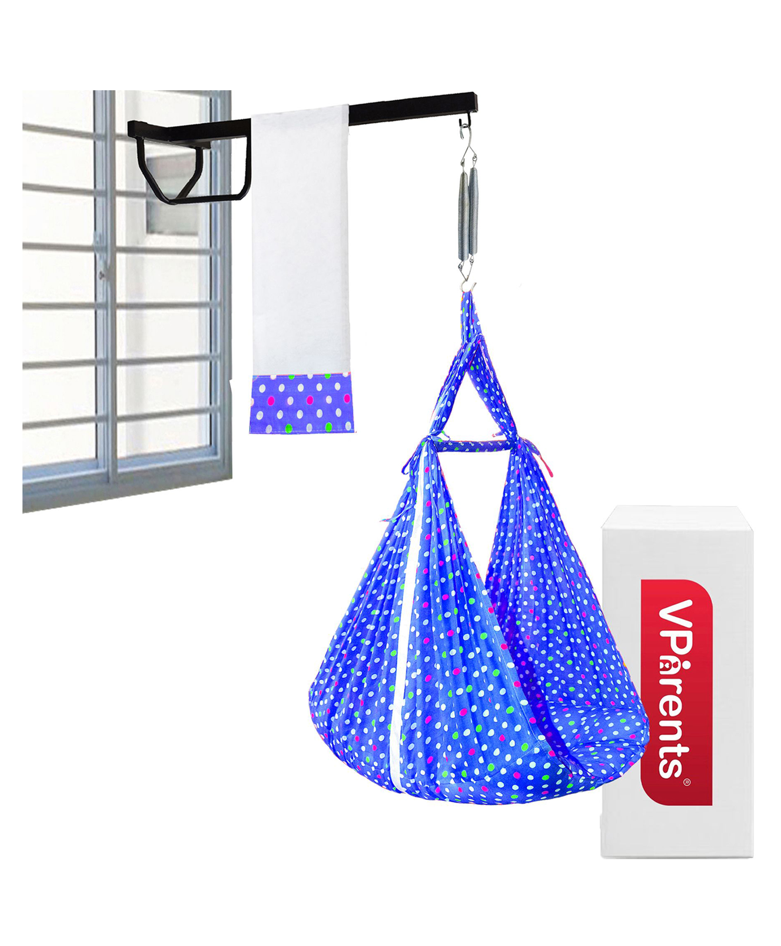 VParents Tot Baby Swing Cradle With Mosquito Net Spring and metal Window Cradle Hanger - Blue-picture-44