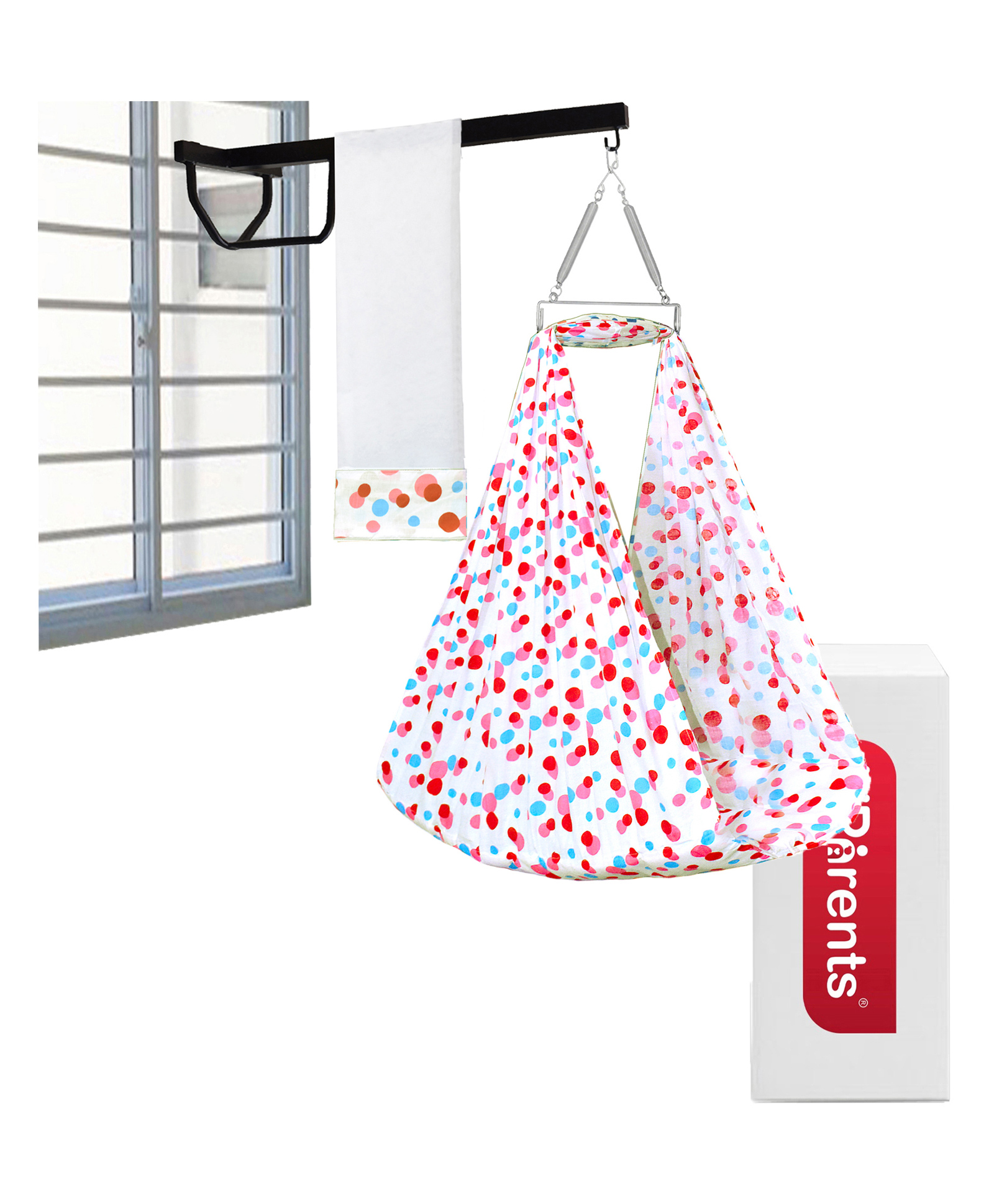 VParents Preemie Baby Swing Cradle with Mosquito Net Spring  and metal window cradle hanger - Pink-picture-26