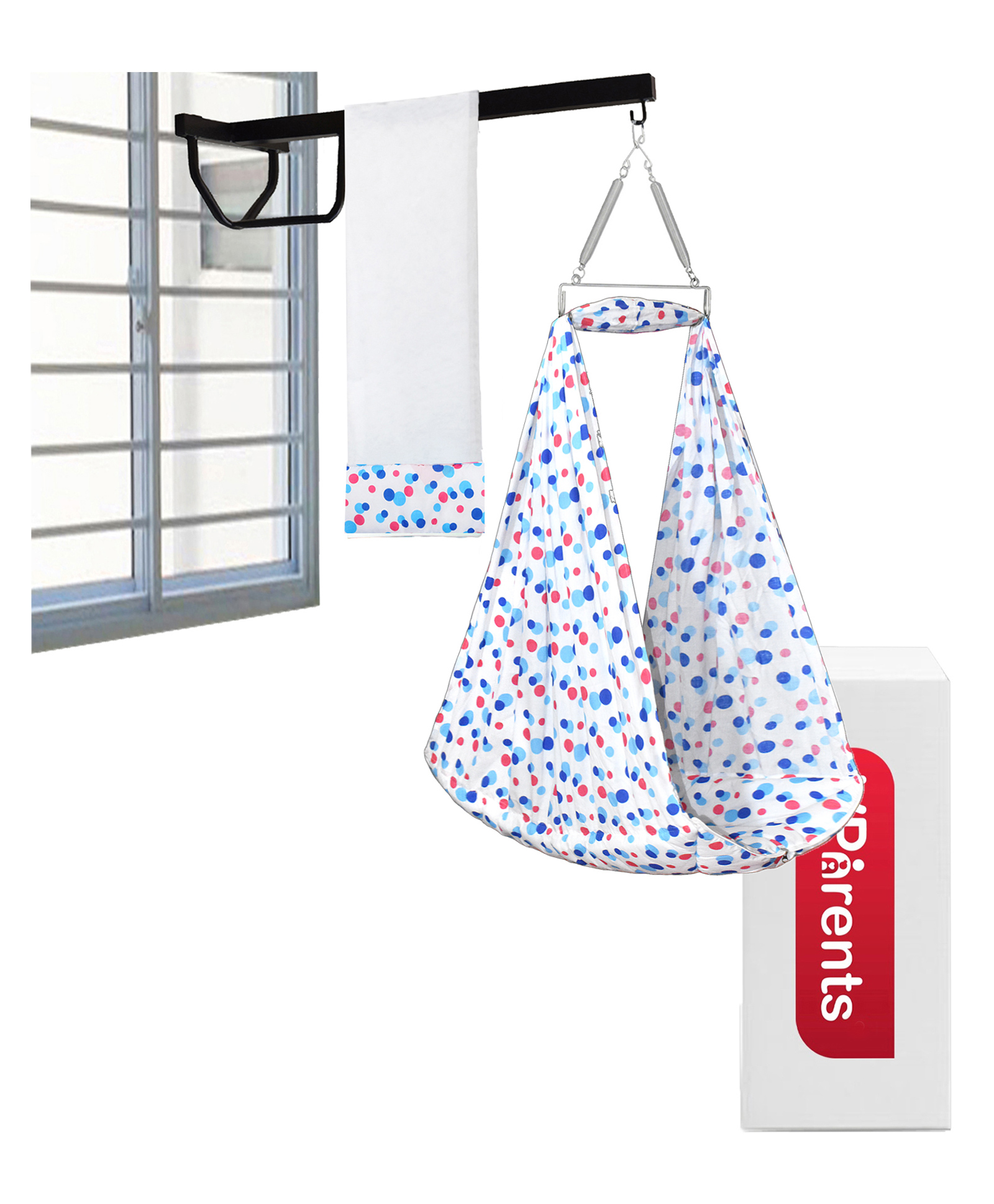 VParents Preemie Baby Swing Cradle with Mosquito Net Spring  and metal window cradle hanger - Blue-picture-18