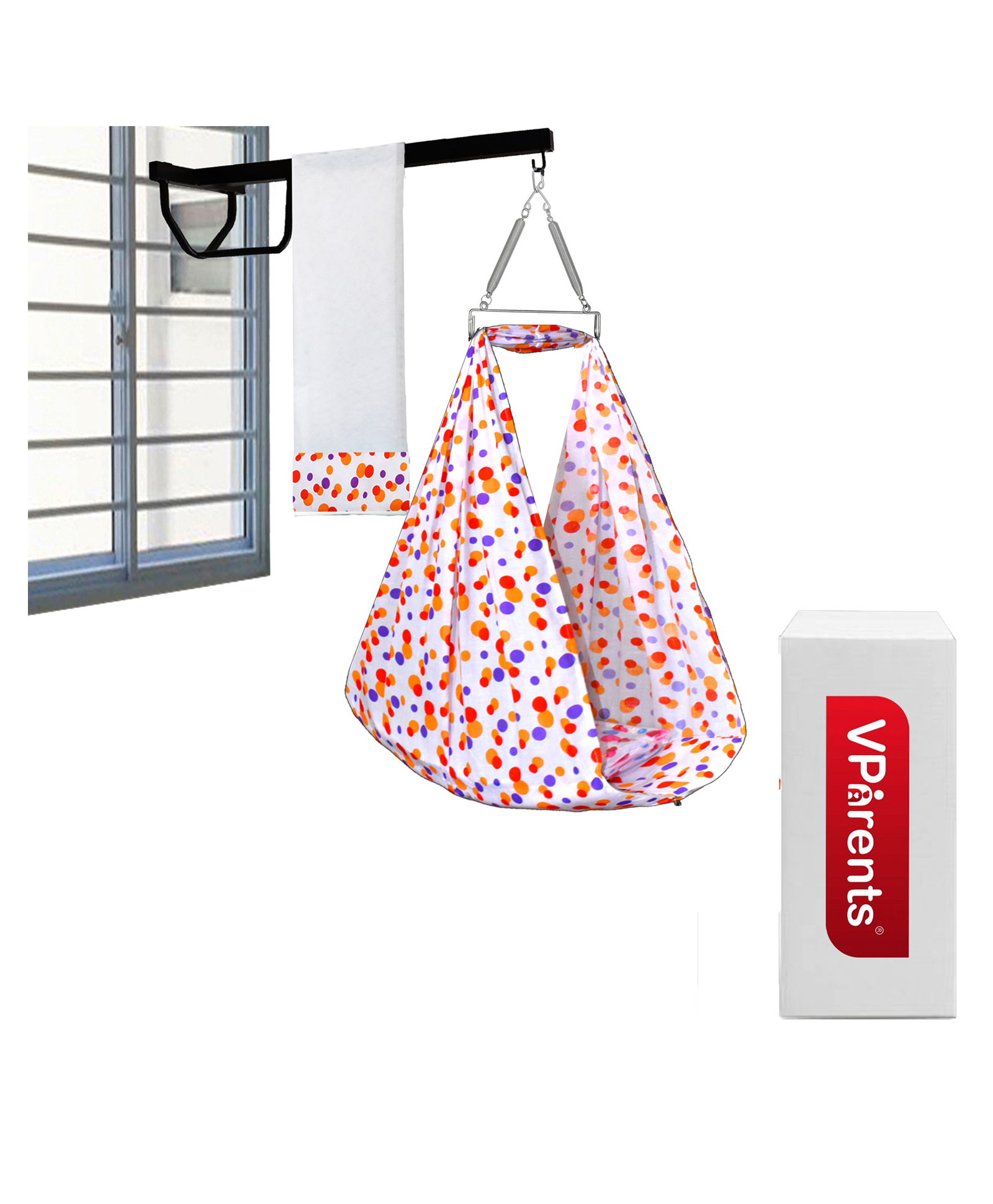 VParents Preemie Baby Swing Cradle with Mosquito Net Spring  and metal window cradle hanger - Orange-picture-48