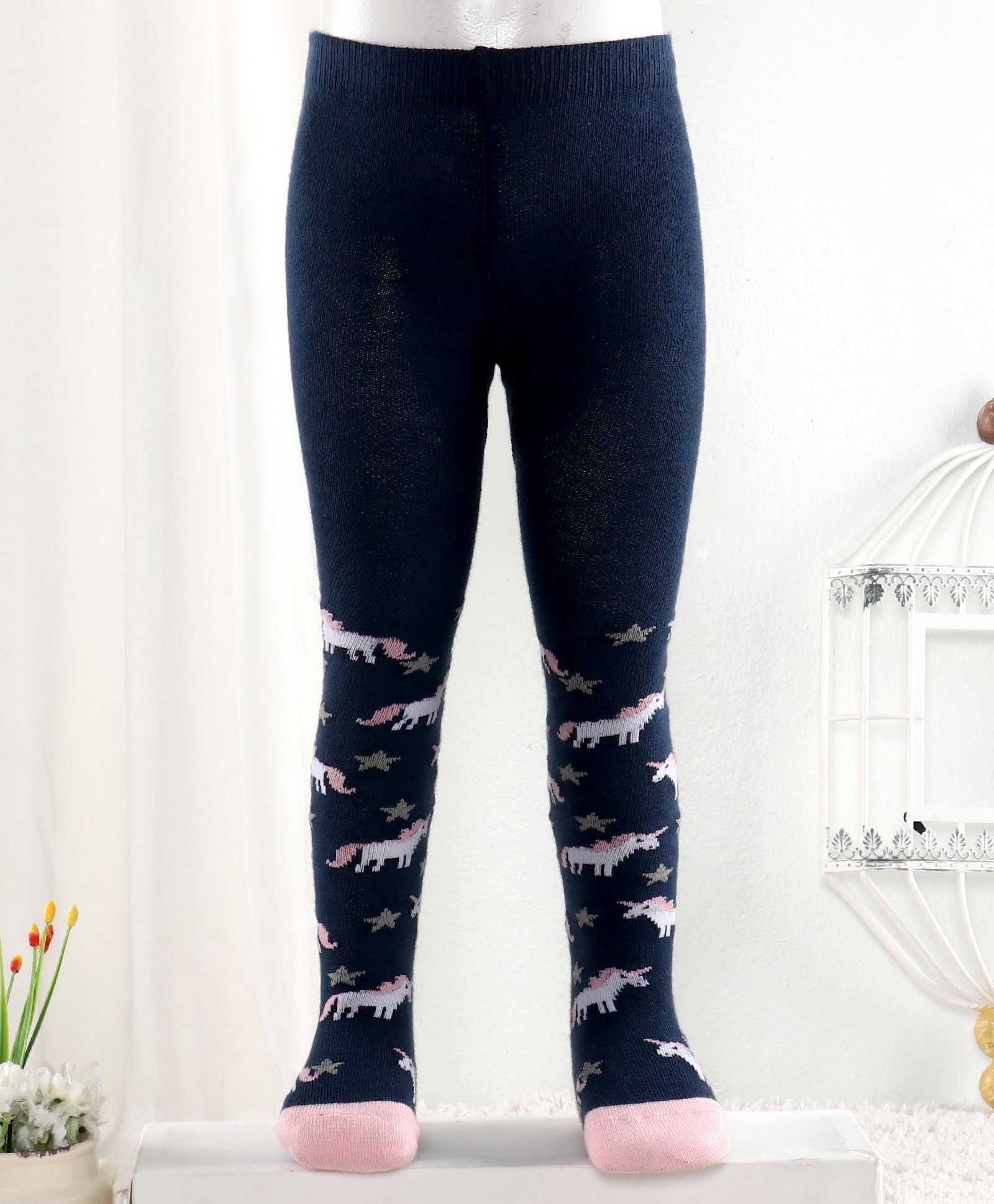 Cute Walk By Babyhug Anti Bacterial Footed Tights Unicorn Design - Navy Blue-image-36