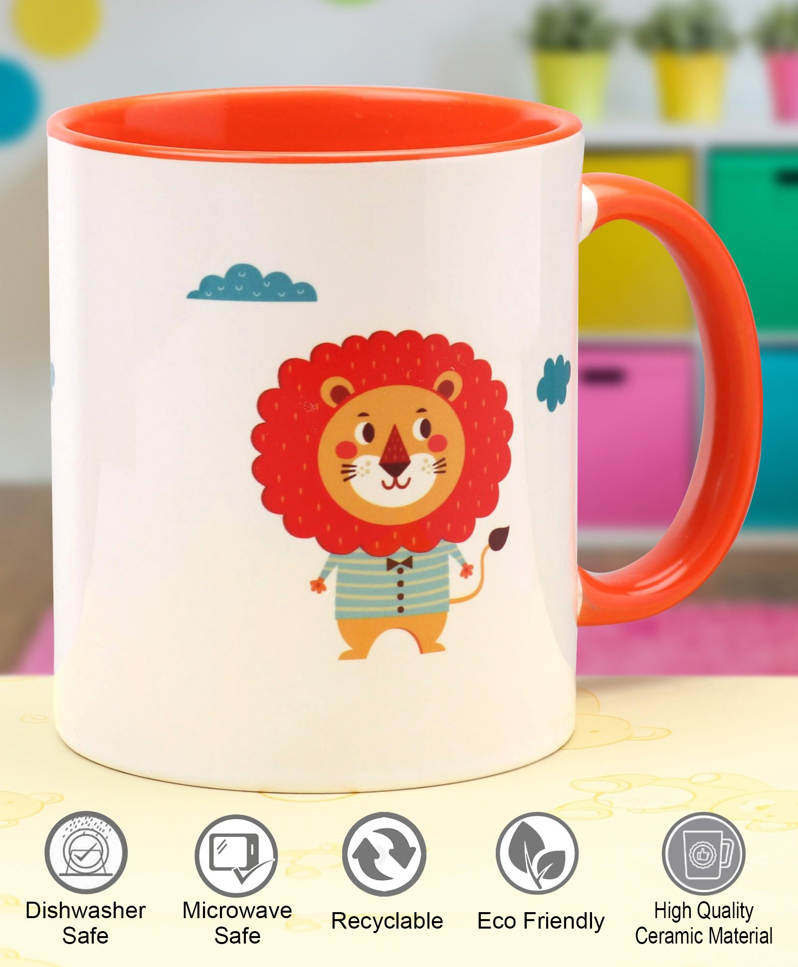 Pine Kids Ceramic Mug Lion Print Orange - 330 ml-image-39