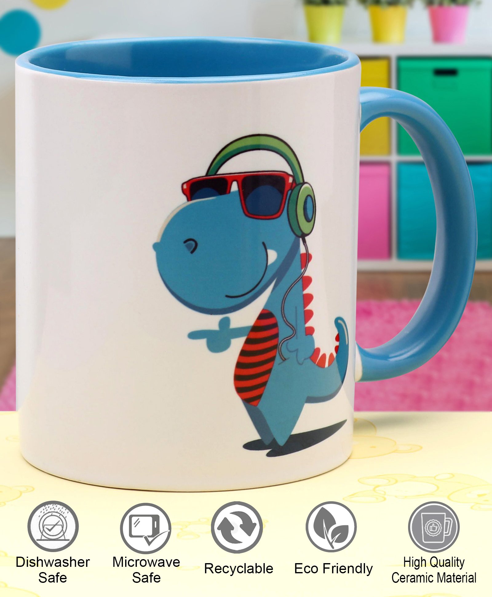 Pine Kids Ceramic Mug Dinosaur Print Blue - 330 ml-image-7