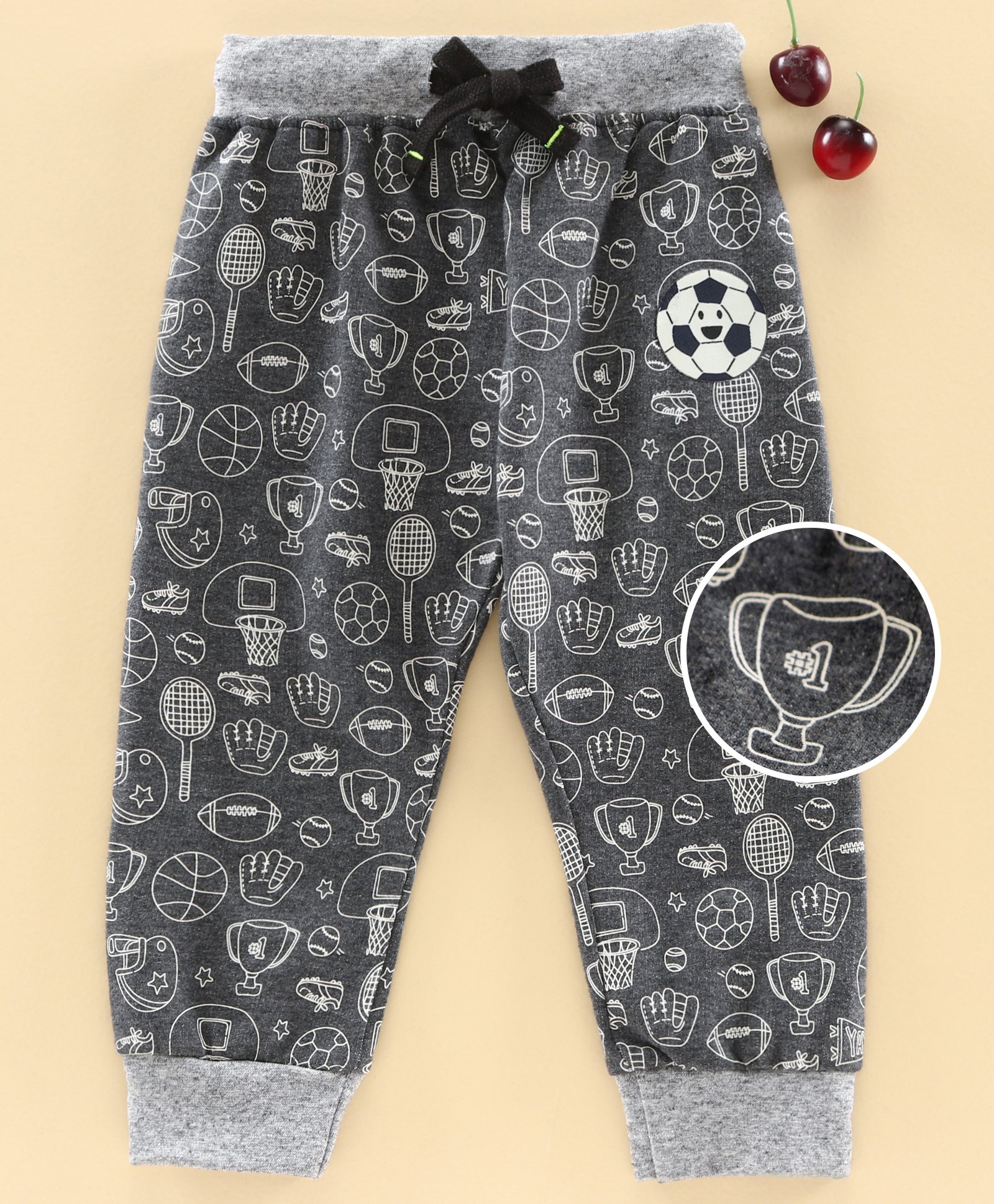 Ollypop Full Length Lounge Pants Sports Print - Grey-image-5