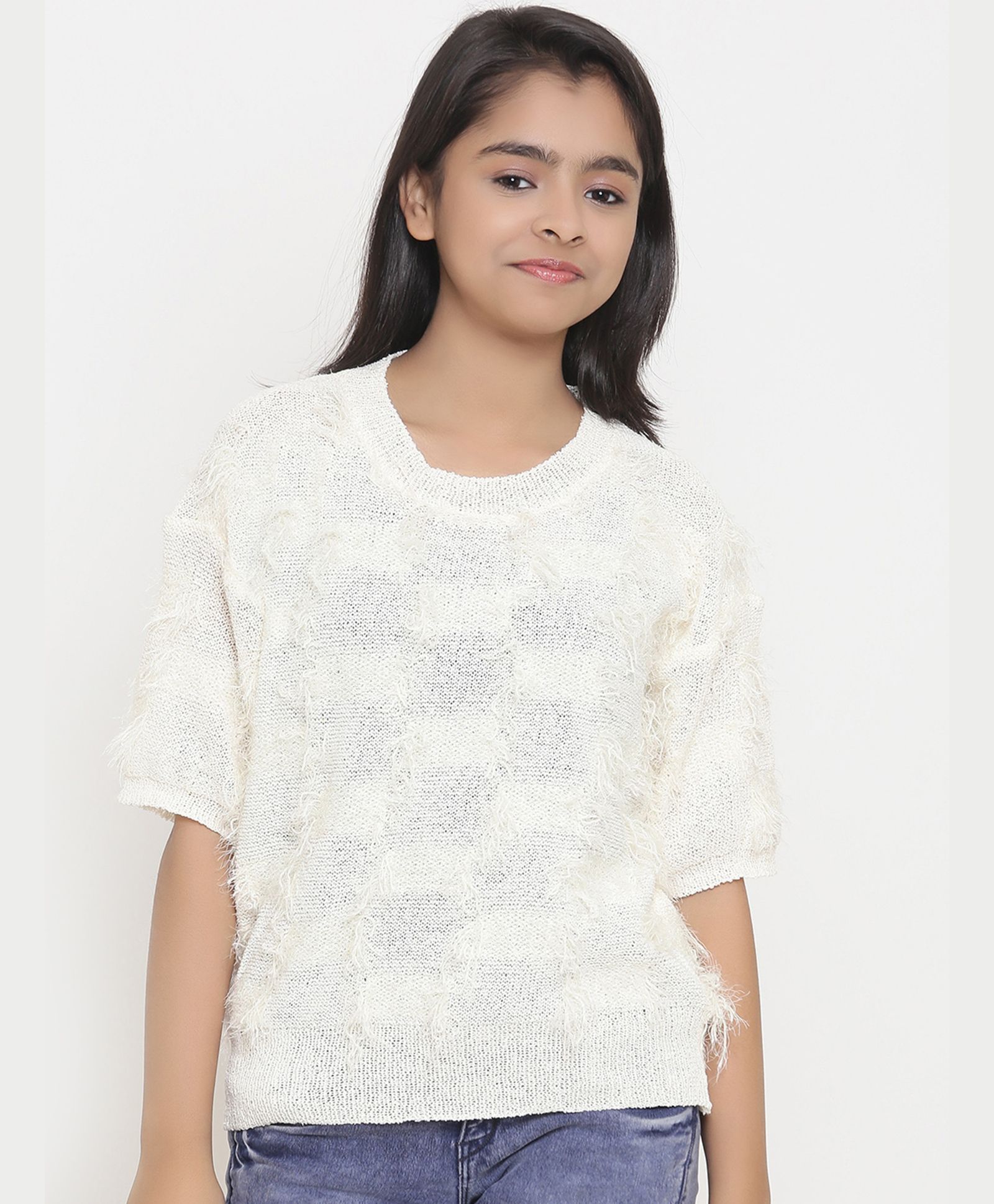 white half sleeve sweater