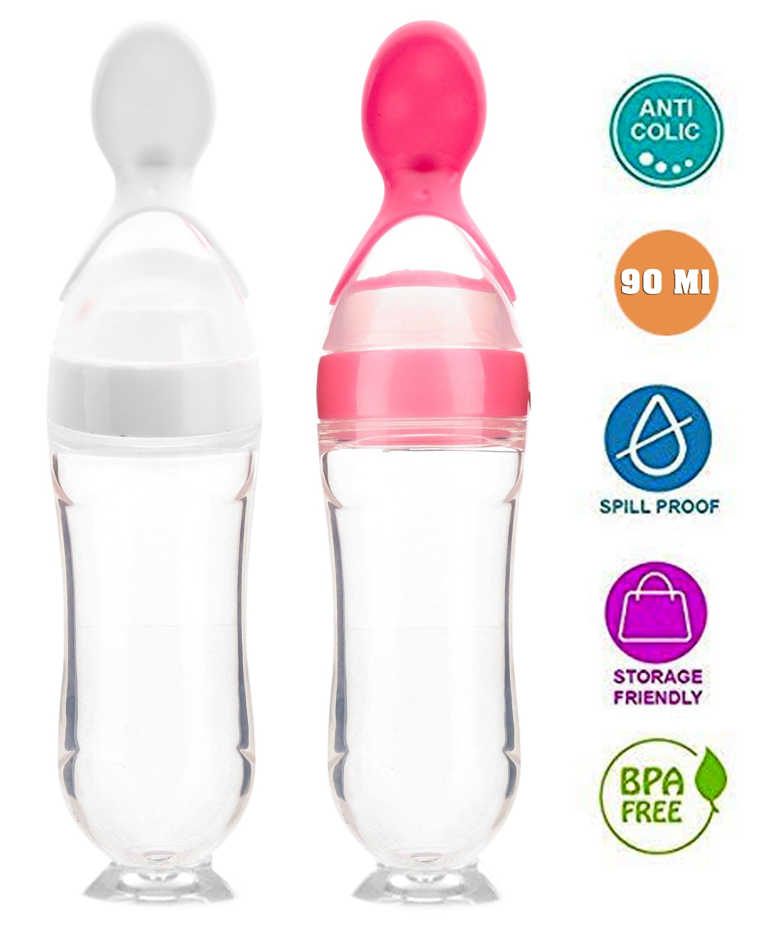 The Little Lookers Squeezy Silicone Food Feeder Pack of 2 White Pink - 90 ml each-picture-15