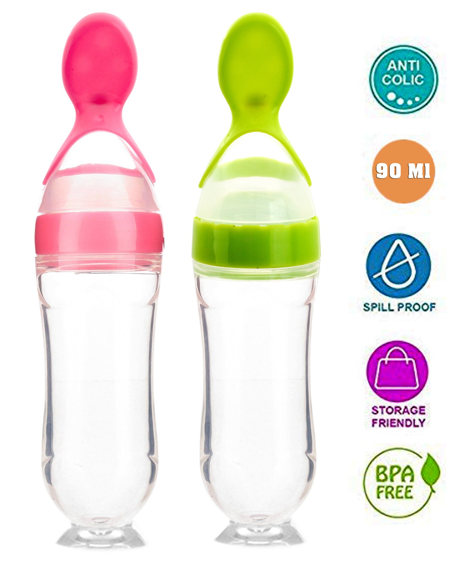 The Little Lookers Squeezy Silicone Food Feeder Pack of 2 Green Pink - 90 ml each-picture-20