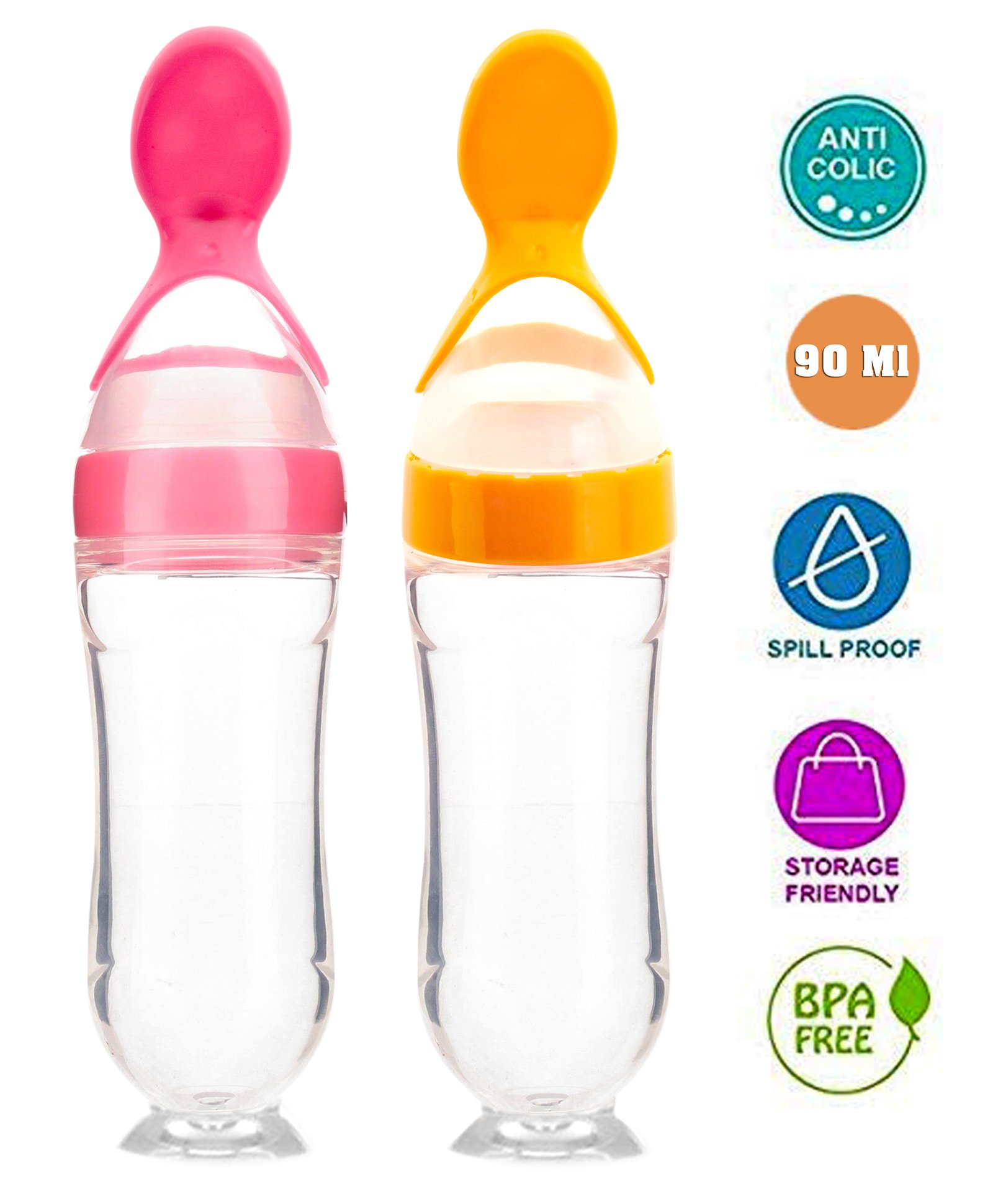 The Little Lookers Squeezy Silicone Food Feeder Pack of 2 Yellow Pink - 90 ml each-picture-22