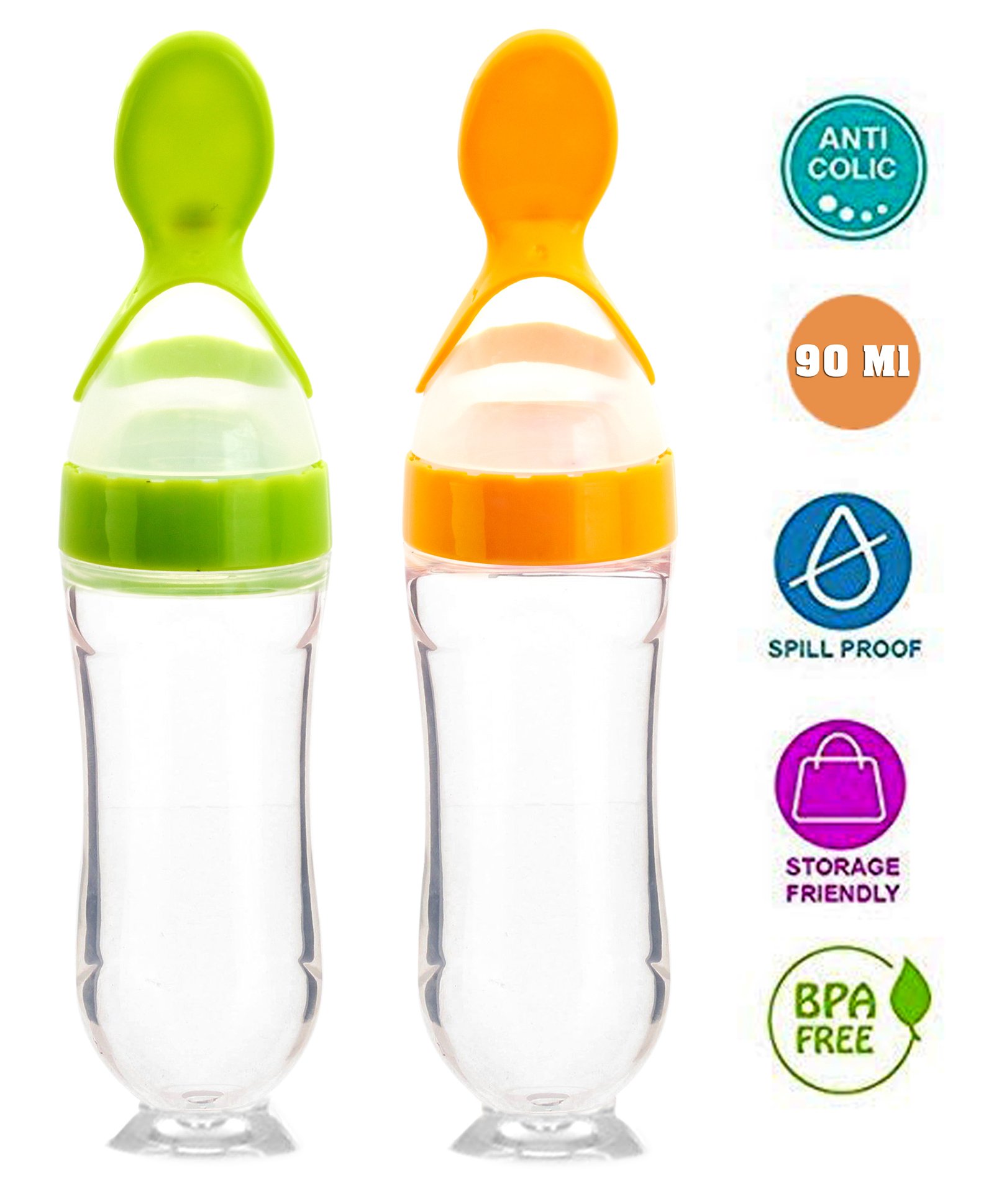 The Little Lookers Squeezy Silicone Food Feeder Pack of 2 Green Yellow - 90 ml each-picture-21