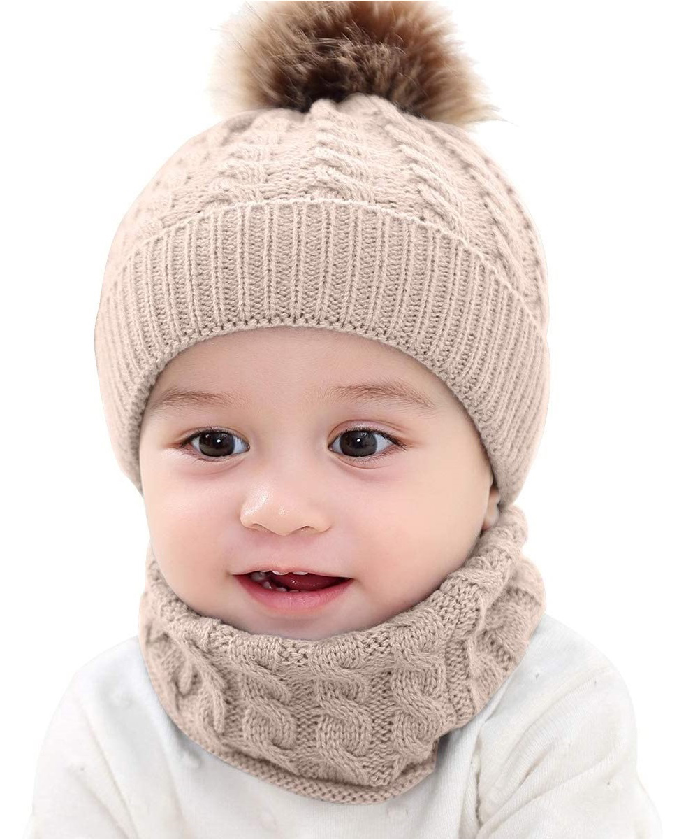 Syga Woolen Pom Pom Cap & Scarf Set Beige - Diameter 11 cm-image-22