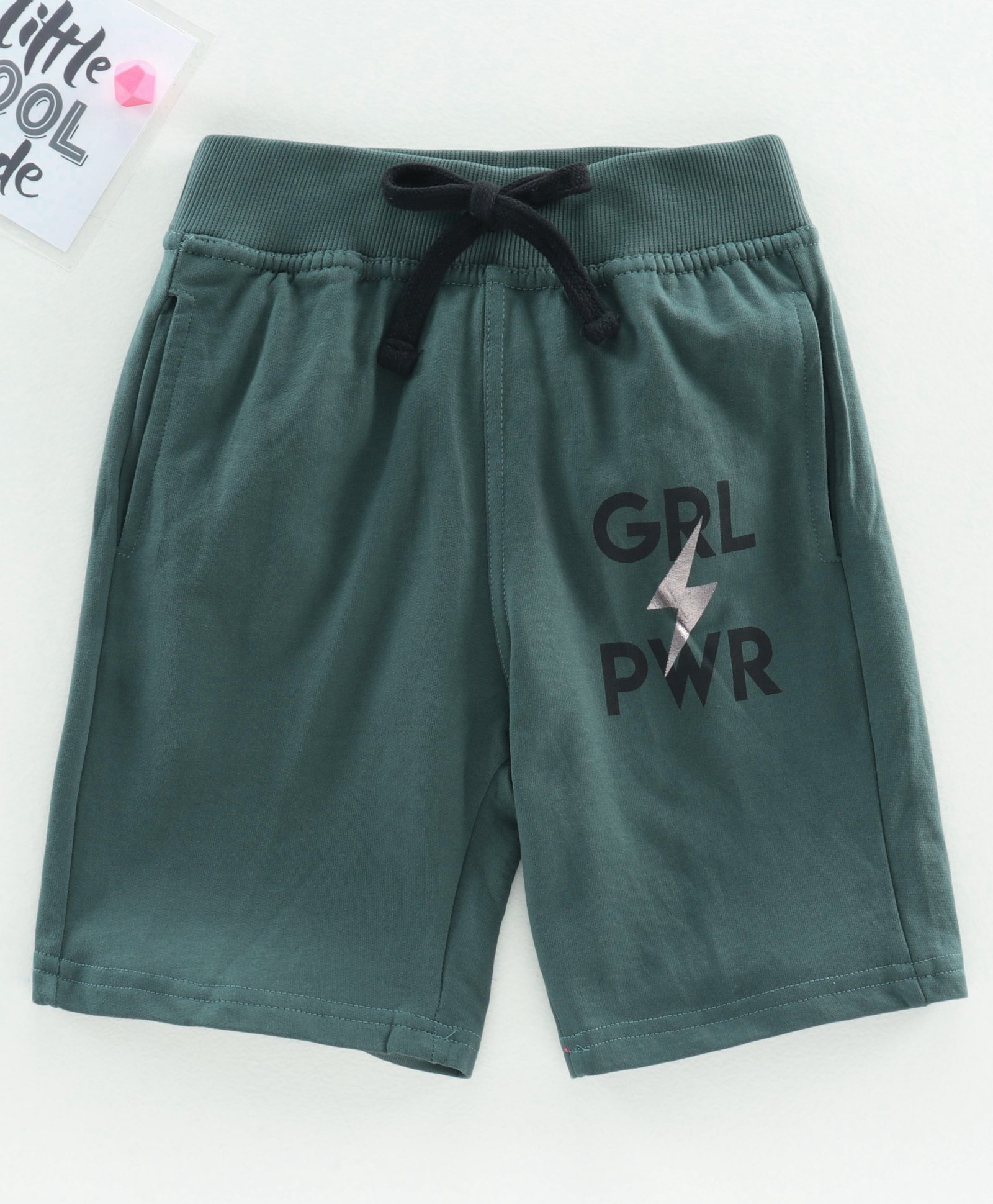 Doreme Mid Thigh Length Shorts Text Print - Olive Green-image-11