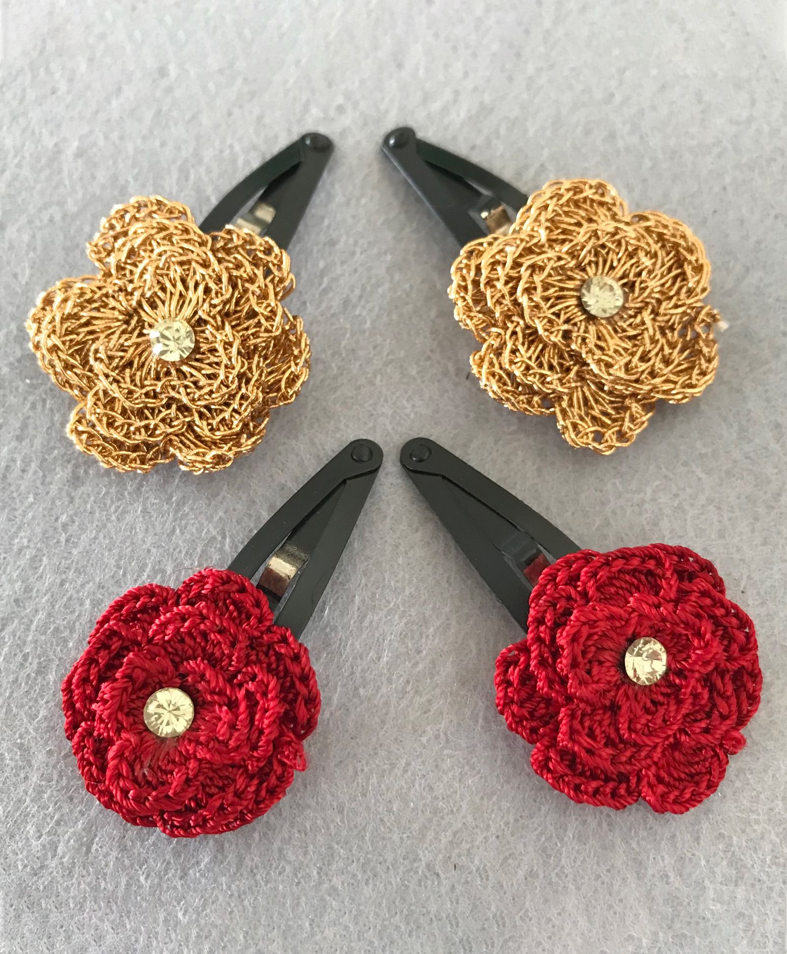 Kalacaree Pack Of 2 Pair Of Crochet Hair Clip - Red & Golden for Girls  (2-15 Years) Online in India, Buy at  - 8464173