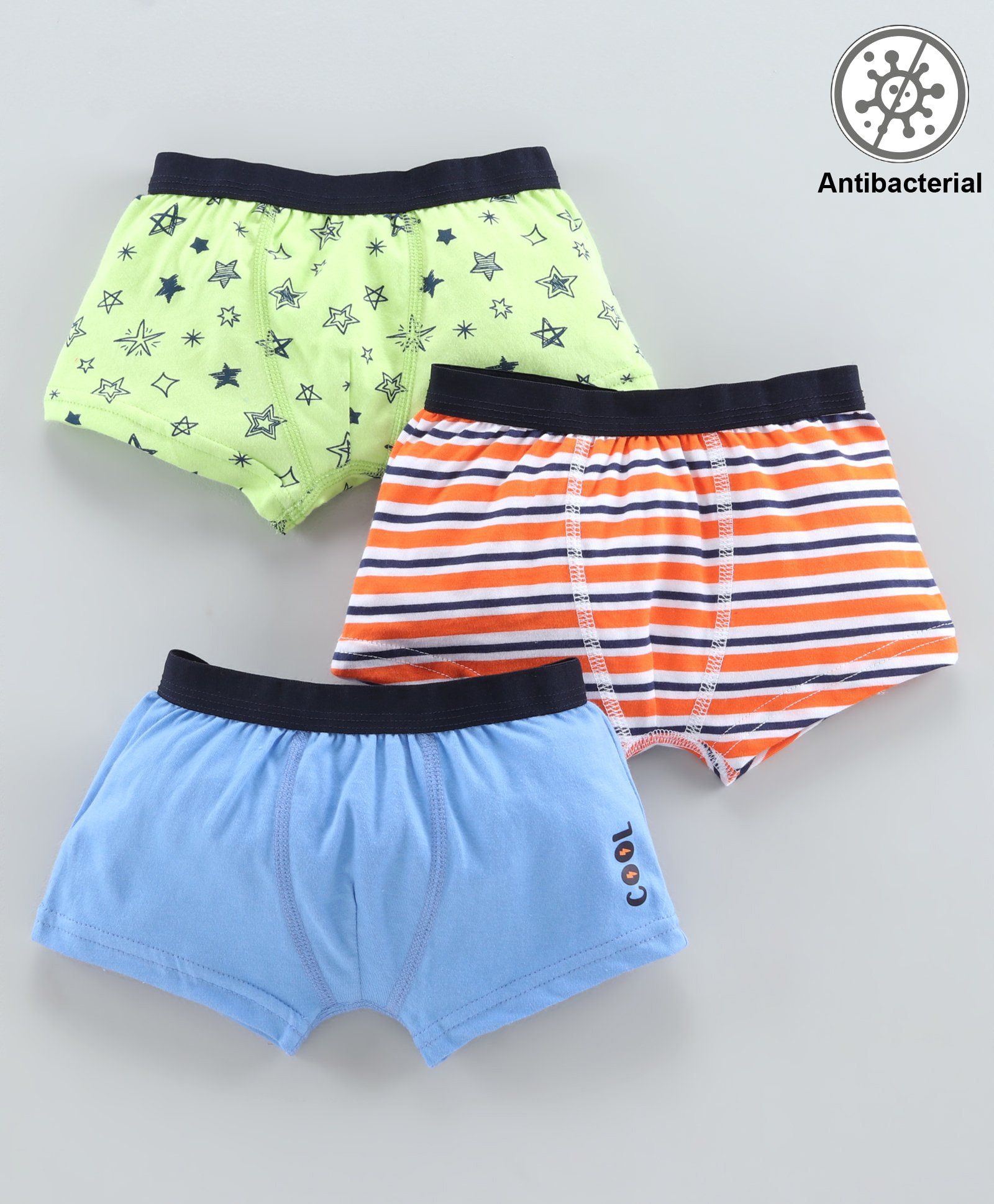 Babyoye Cotton Trunks Multiprint Pack of 3 - Green Blue Orange-image-5