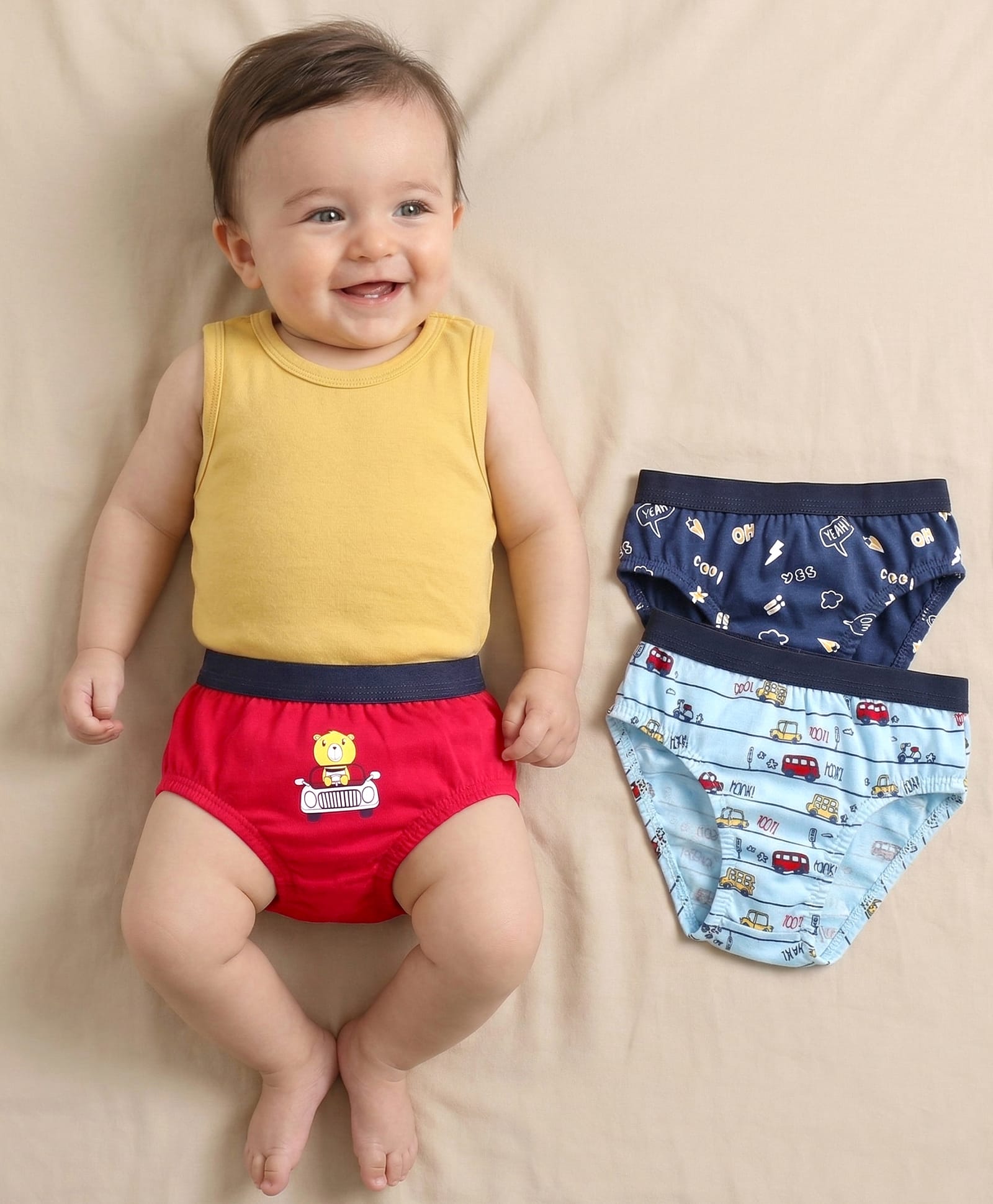 Babyoye Antibacterial Cotton Briefs Multiprint Pack of 3 - Blue Red-image-25