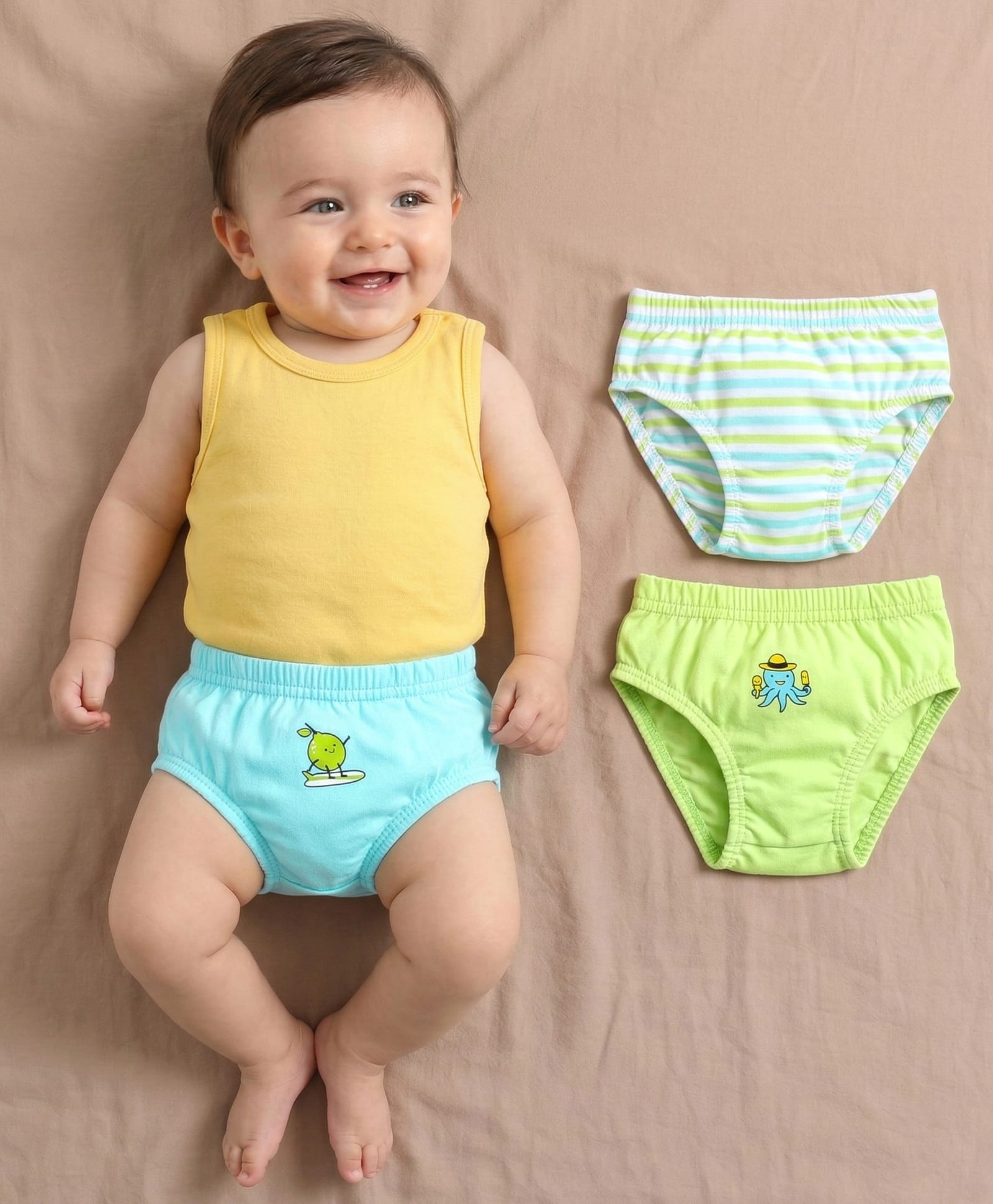 Babyoye Antibacterial Cotton Briefs Multiprint Pack of 3 - Blue Green-image-29
