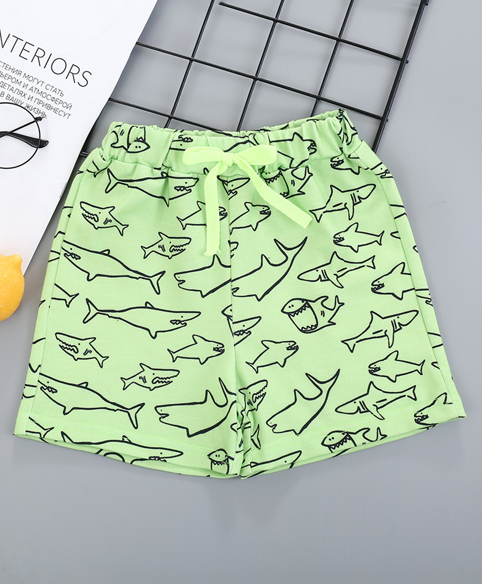 Kookie Kids Shorts With Drawstring Whale Print - Green-picture-12