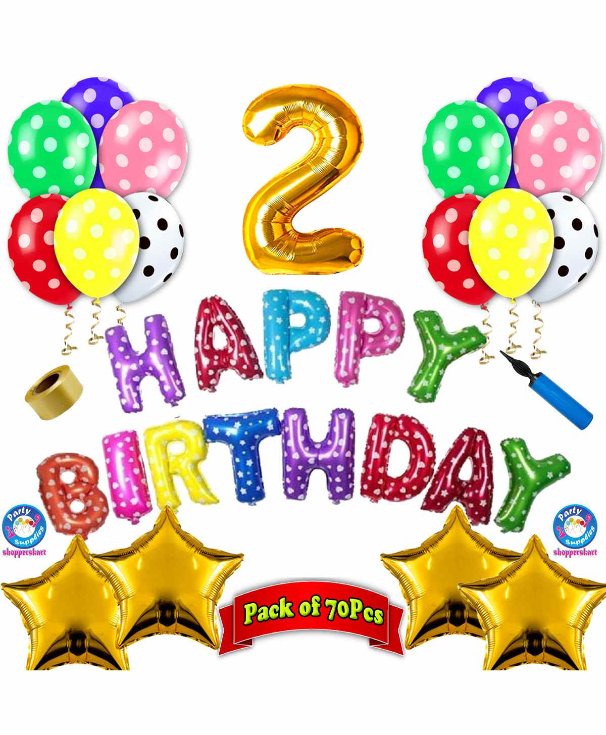 Shopperskart 2nd Birthday Balloon Decor Kit Multicolour - Pack of 70-image-4