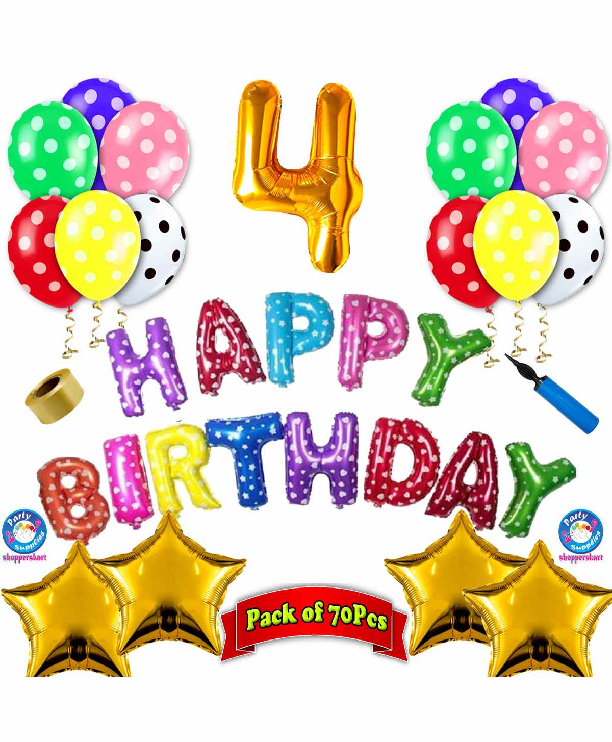Shopperskart 4th Birthday Balloon Decor Kit Multicolour - Pack of 70-image-40