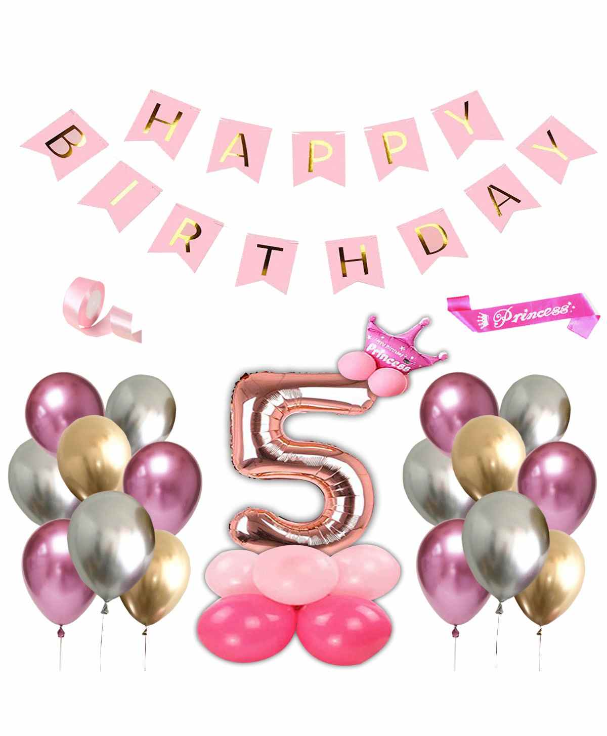 Shopperskart Fifth Birthday Decoration Kit Pink - Pack of 47-image-17