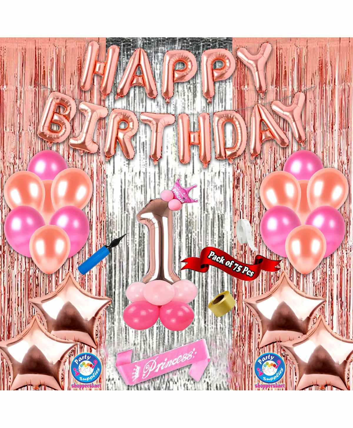 Shopperskart 1st Birthday Decoration Combo Rose Gold - Pack of 75-image-34