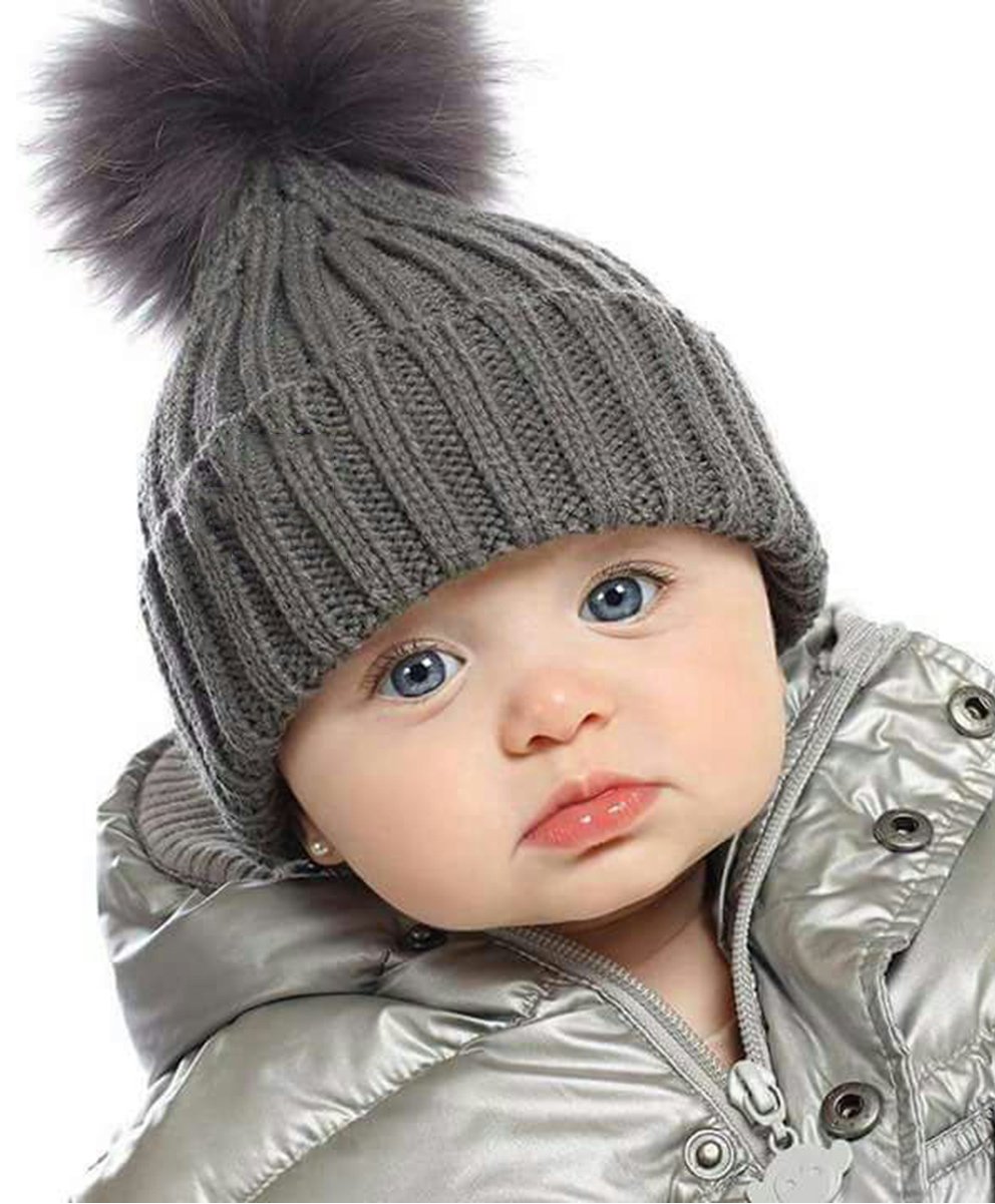 Syga Cotton Woolen Cap with Pom Pom Grey - Circumference 48 to 54 cm-image-33