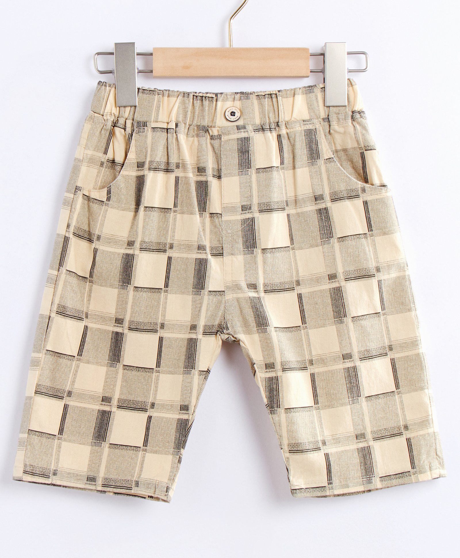 Kookie Kids Knee Length Checked Shorts - Beige-image-44