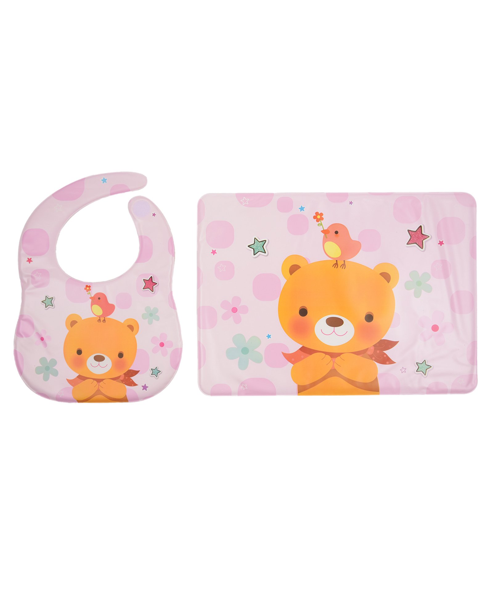 Yellow Bee Feeding Bib With Mat Bear Print - Pink-picture-18