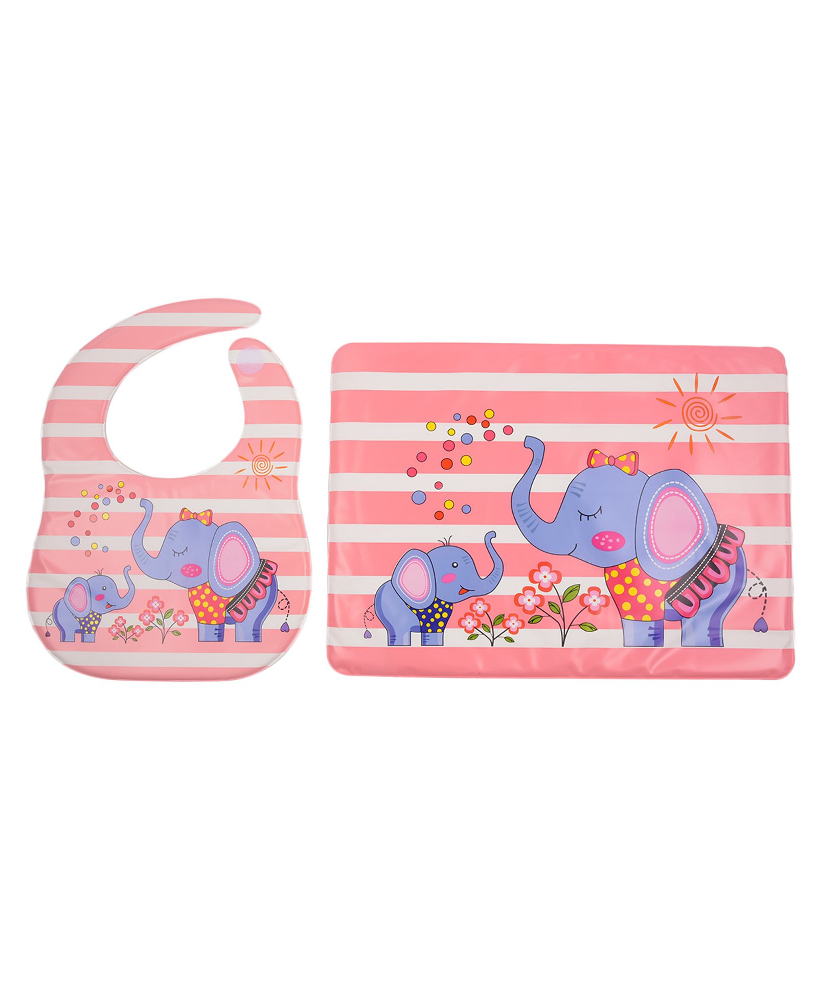 Yellow Bee Feeding Bib With Mat Elephant Print - Pink-picture-21
