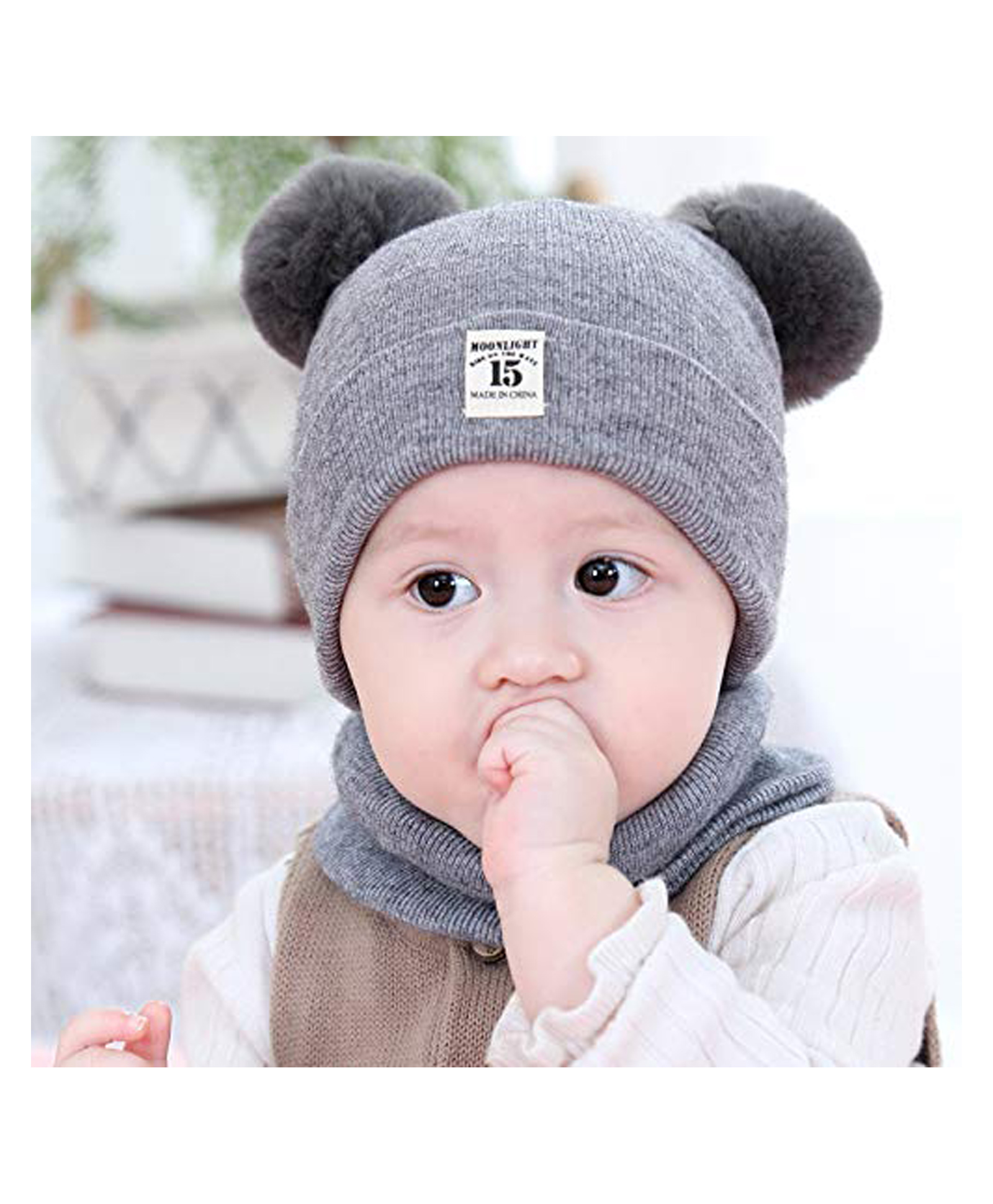 Syga Knitted Pom Pom Cap With Neckwear Grey - Circumference 39 to 43 cm-image-11