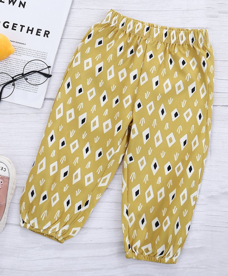Kookie Kids Full Length Lounge Pant Geometric Print - Yellow-picture-23