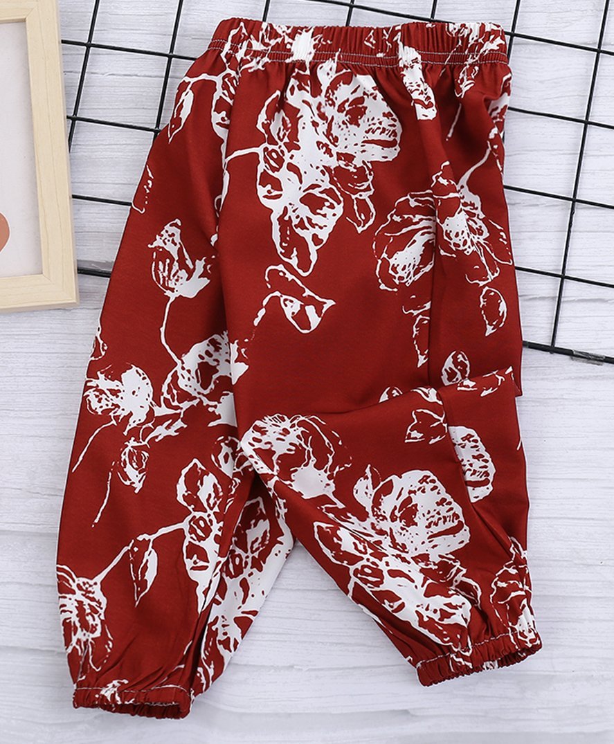 Kookie Kids Full Length Lounge Pant Floral Print - Red-image-29
