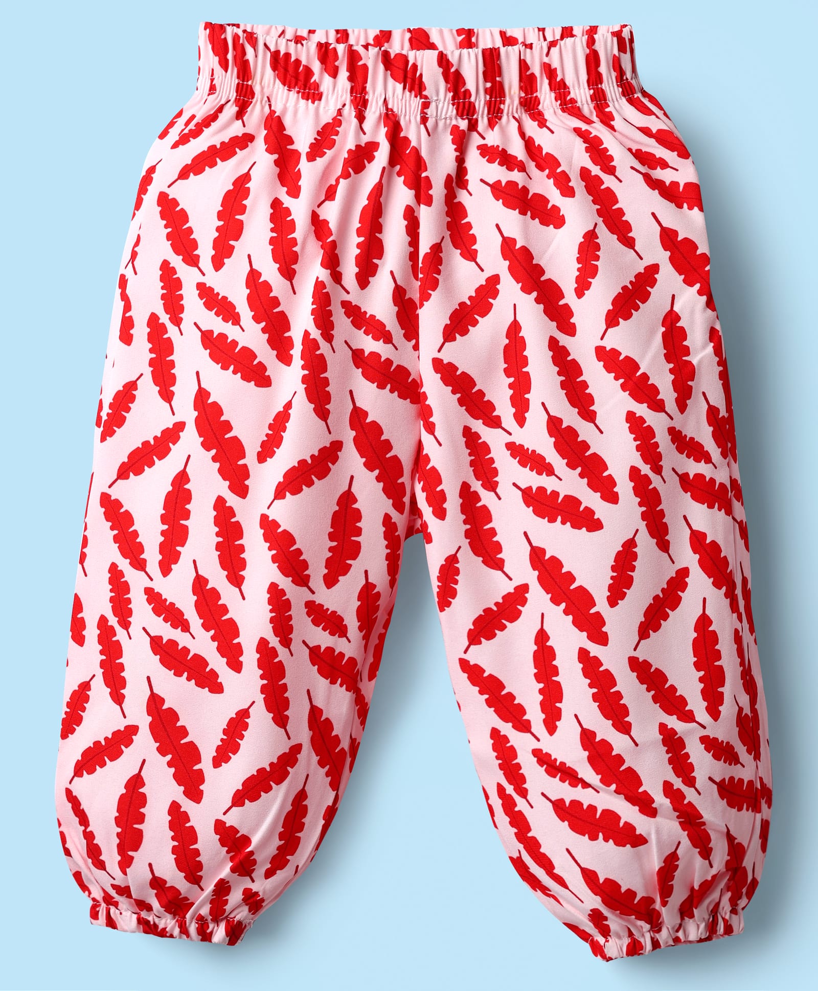 Kookie Kids Full Length Lounge Pant Leaf Print - Red-image-5