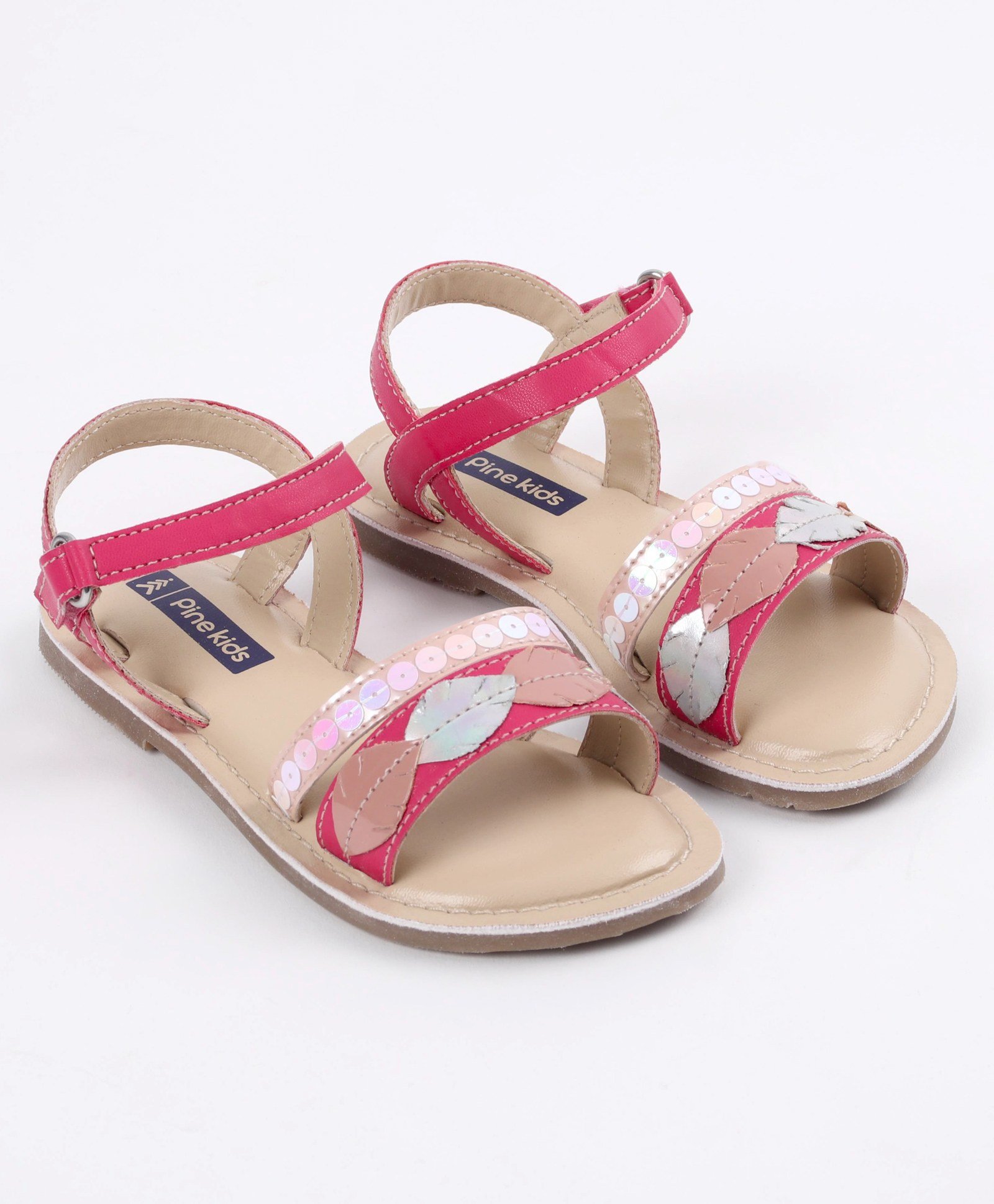 Pine Kids Party Wear Sandals Sequin & Cutwork Detail - Pink-picture-17