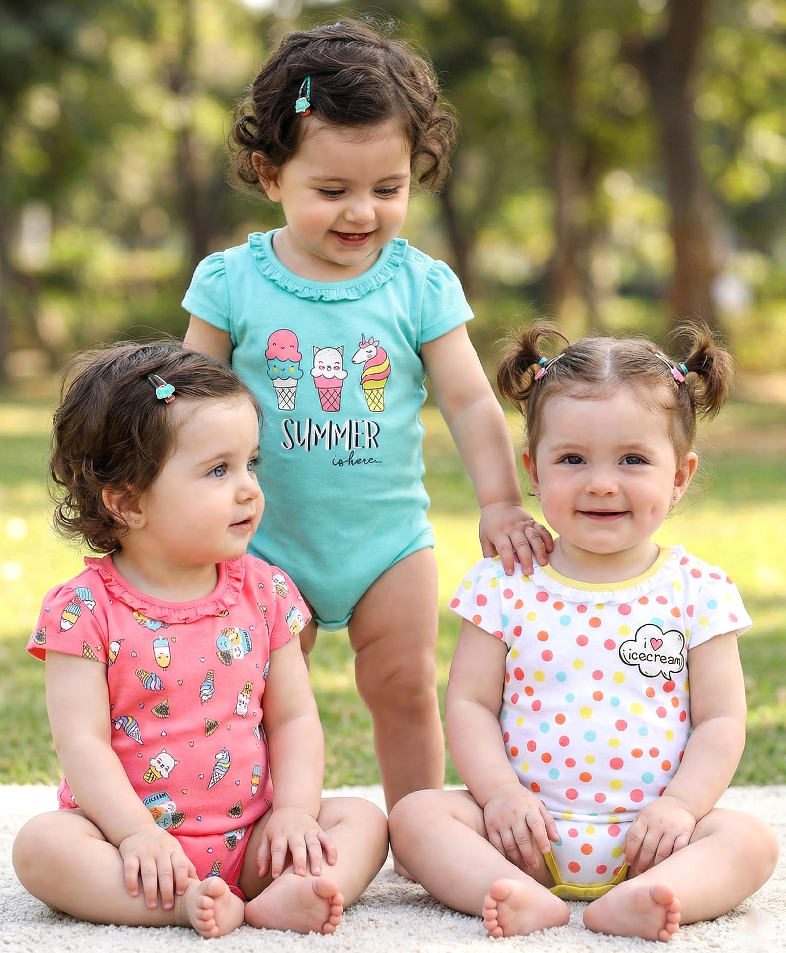 Babyoye Biowash Cap Sleeves Onesies Pack of 3 - Pink White Blue-picture-29