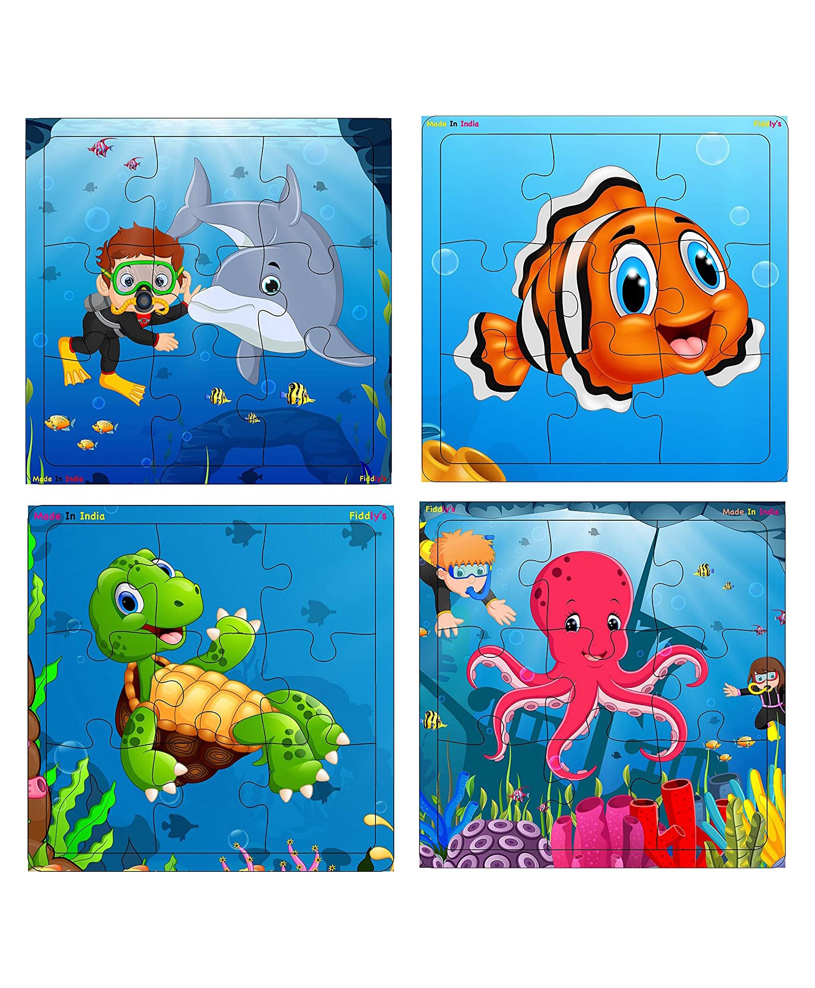 Fiddlys Wooden Sea World Jigsaw Puzzle Pack of 4 - 9 Pieces Each-picture-13
