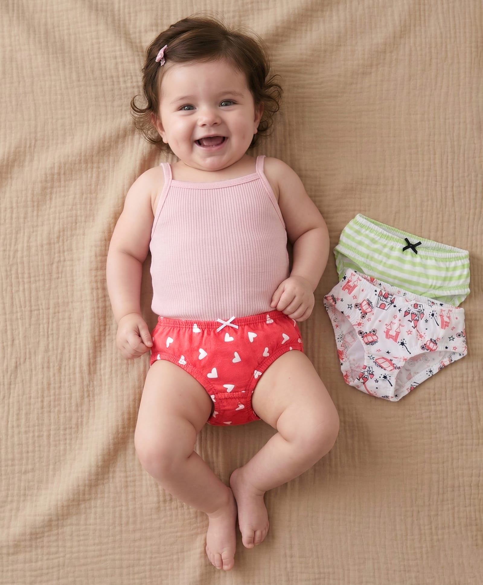 Babyoye Cotton Panties Castle & Heart Print Pack of 3 - Red Green White-image-41