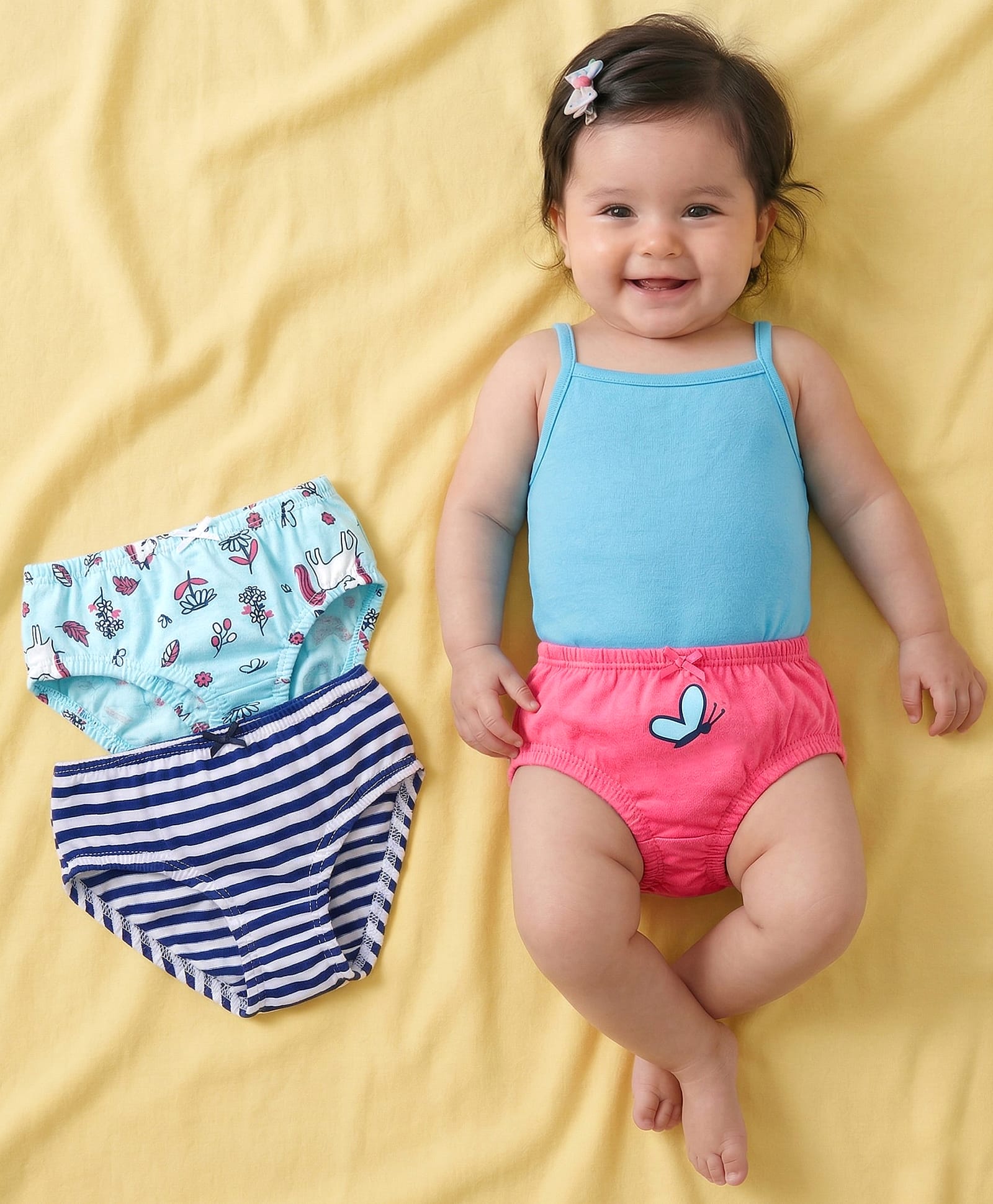 Babyoye Cotton Panties Butterfly Print Pack of 3 - Pink Blue-image-30