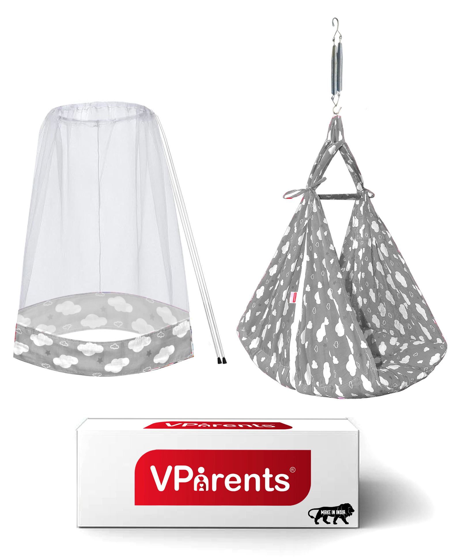 VParents Sunny Baby Swing Cradle With Mosquito Net & Spring  - Grey-picture-4