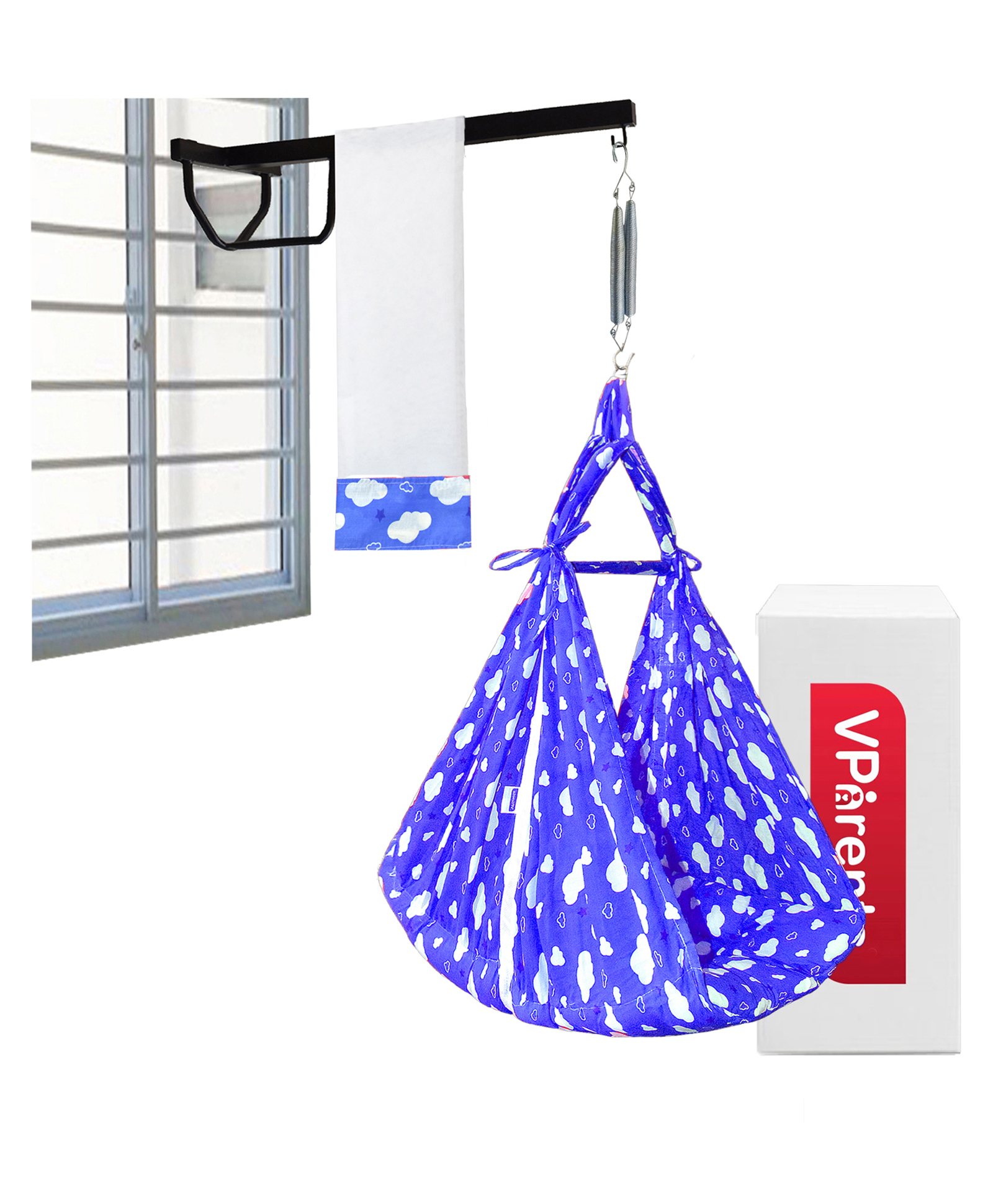 VParents Sunny baby Swing cradle with Mosquito Net  Spring And Metal Window Cradle Hanger - Blue-image-16