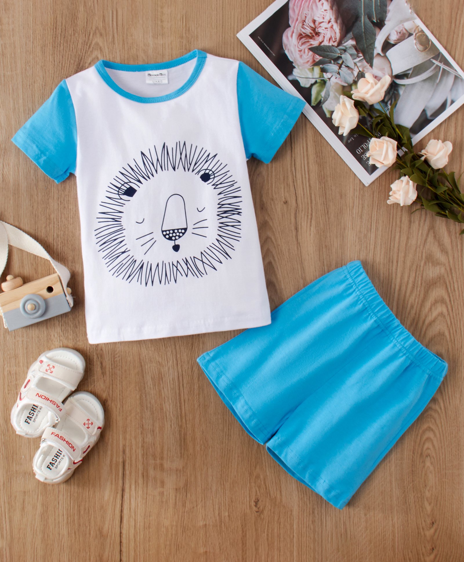 Kookie Kids Half Sleeves Night Suit Lion Print - Blue-picture-20