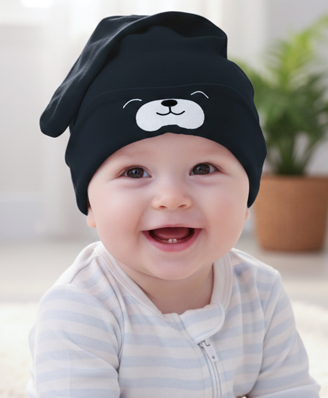 Syga Puppy Long Tailed Design Baby Cotton Cap Black - Diameter 17 cm-image-12